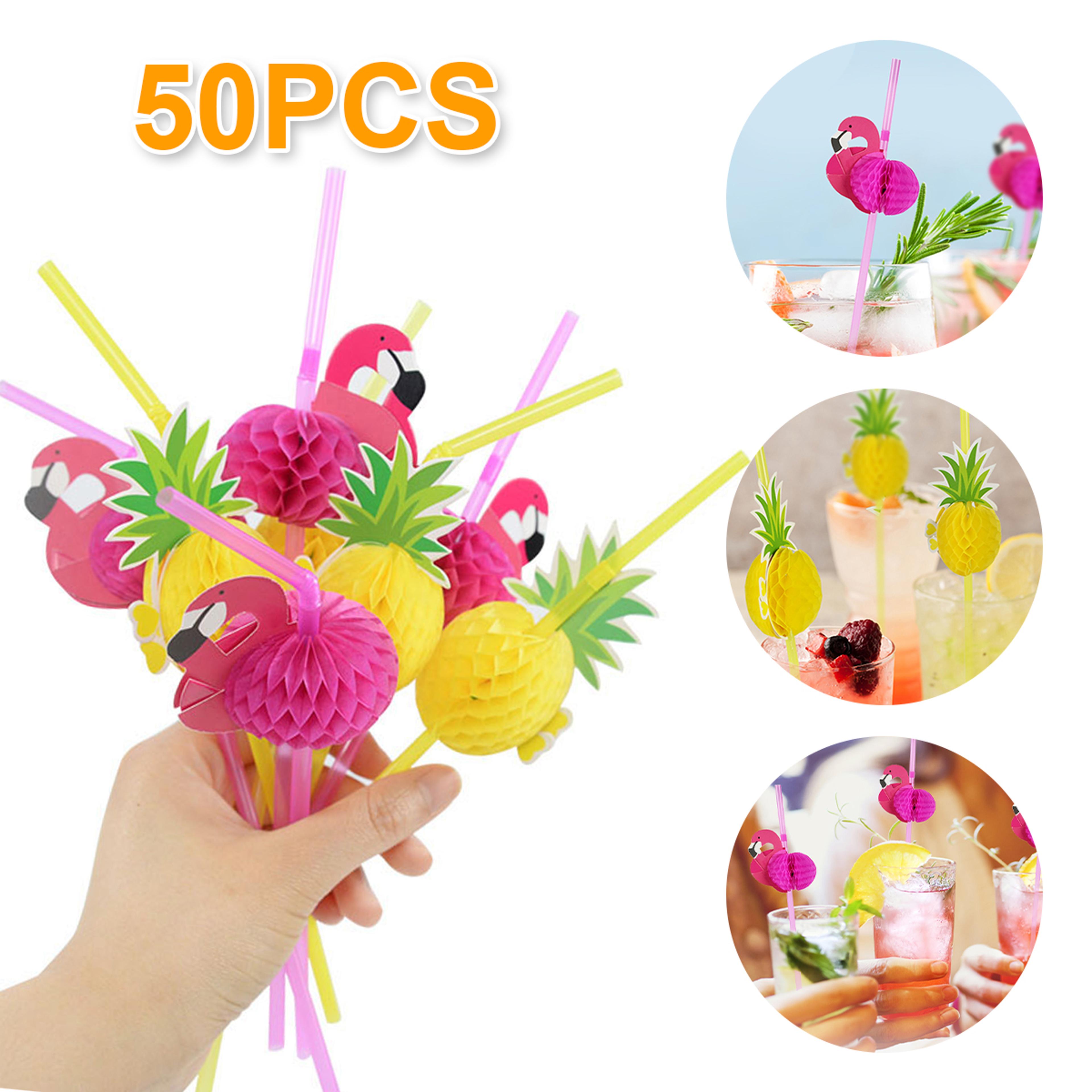 flamingo pineapple party straws tropical cocktail decor