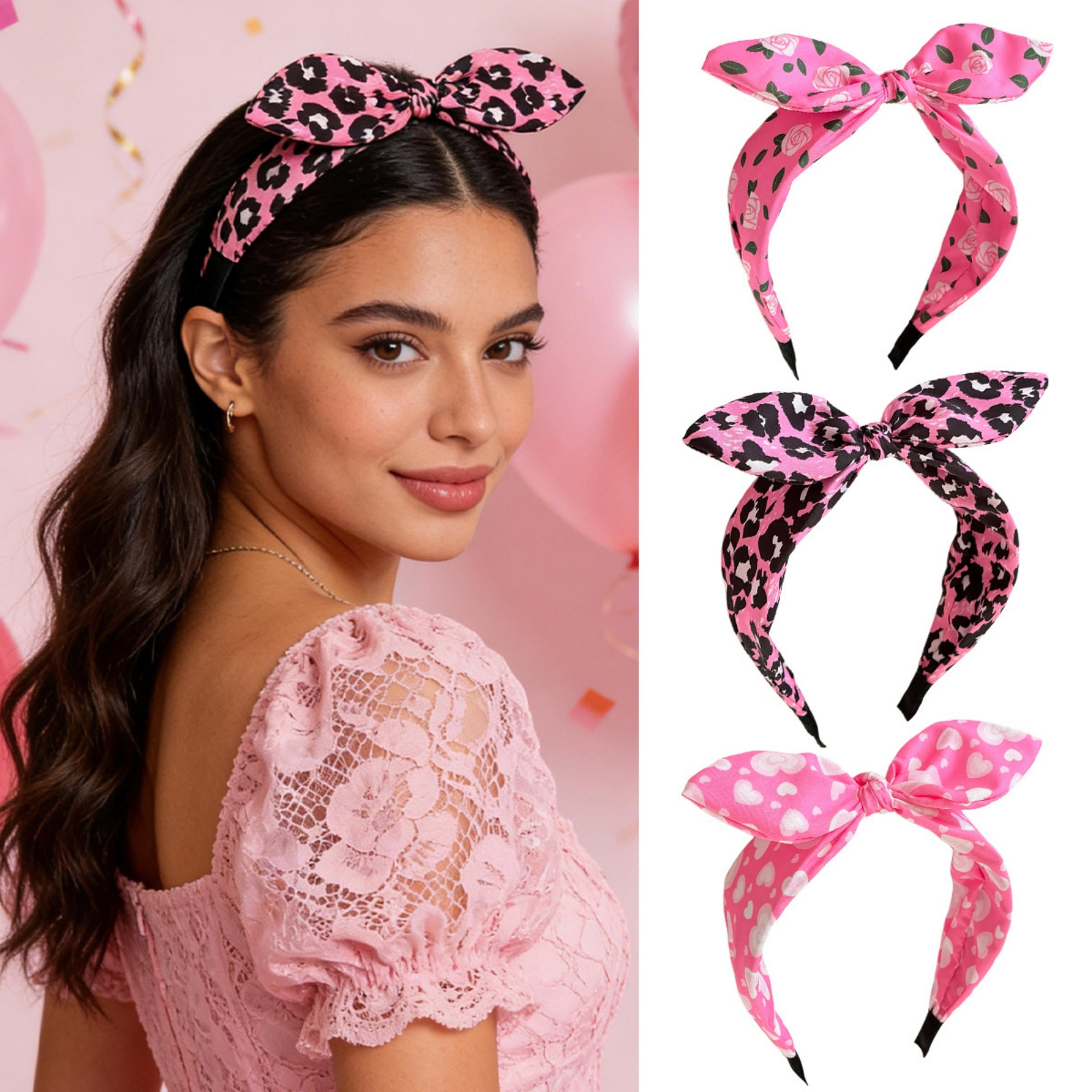 fuchsia pink large bow headband for women leopard rose polka dot hair accessory