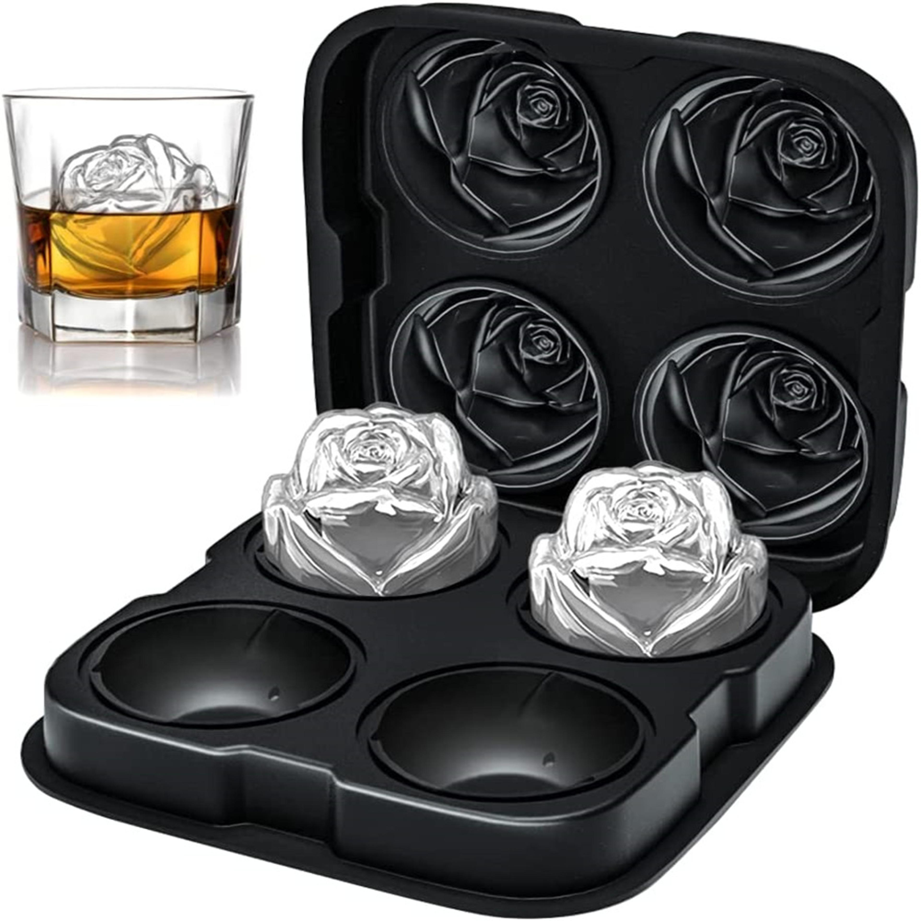 rose silicone ice cube mold for whiskey cocktails