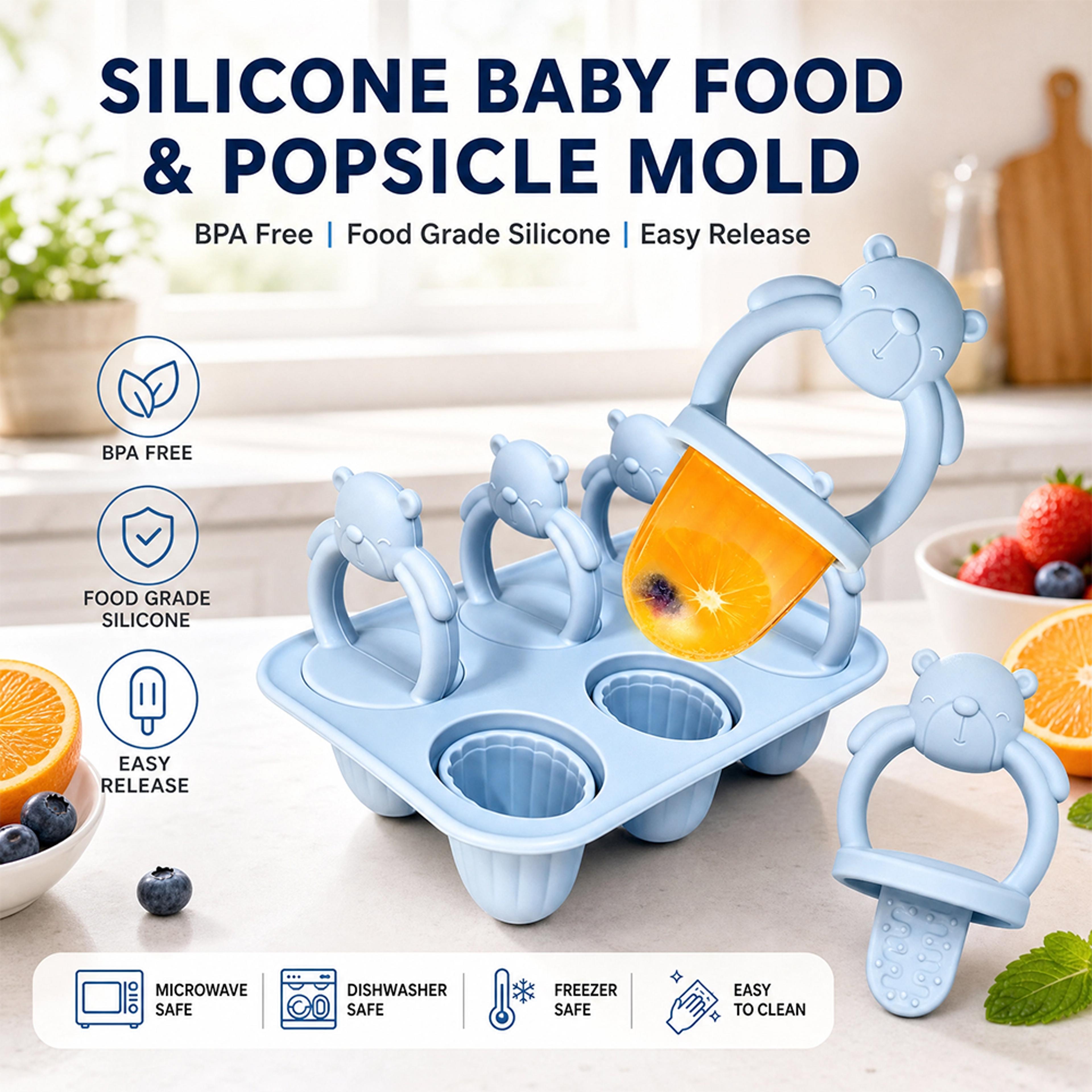bear baby popsicle mold silicone baby food freezer tray