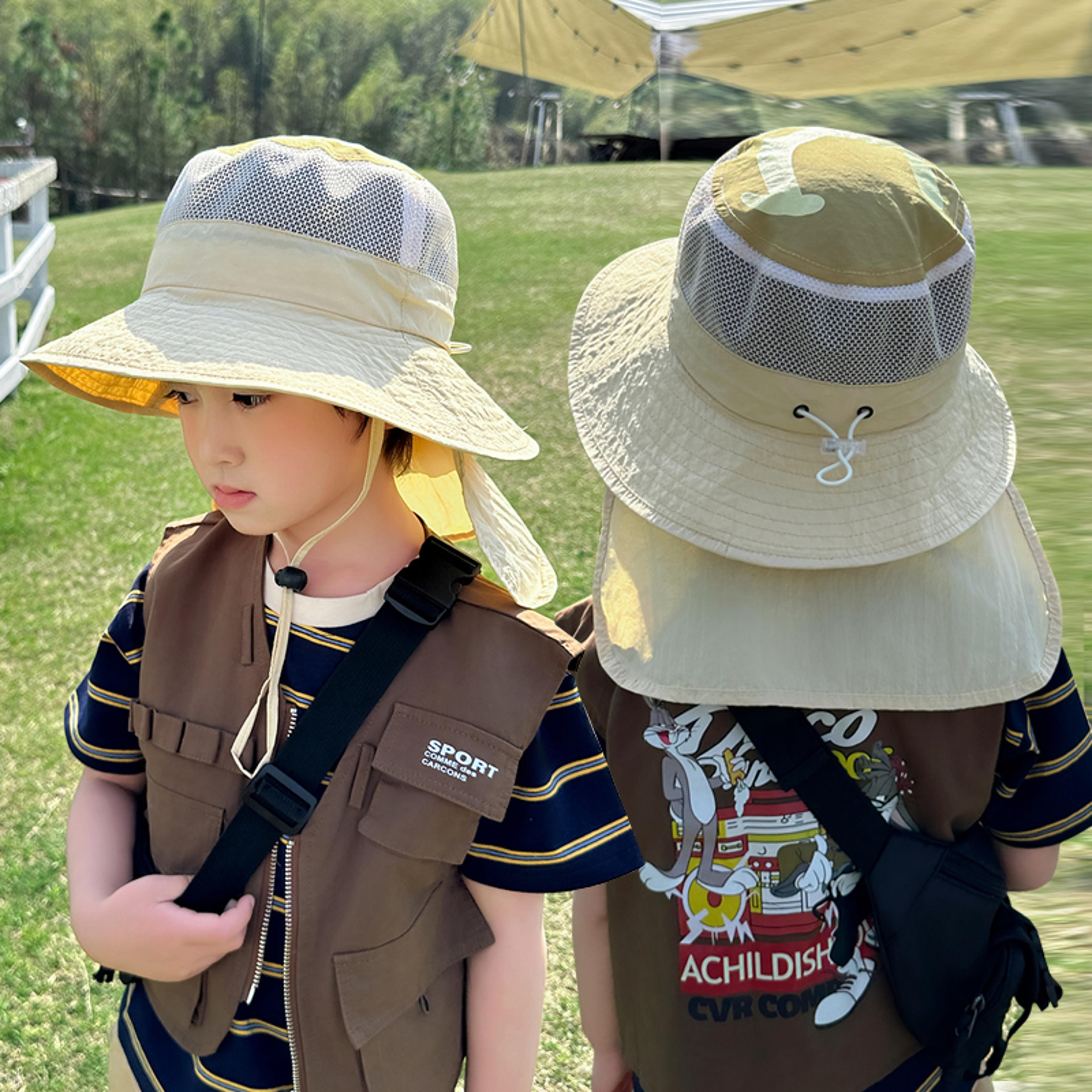 kids wide brim sun hat with neck flap for summer outdoor protection