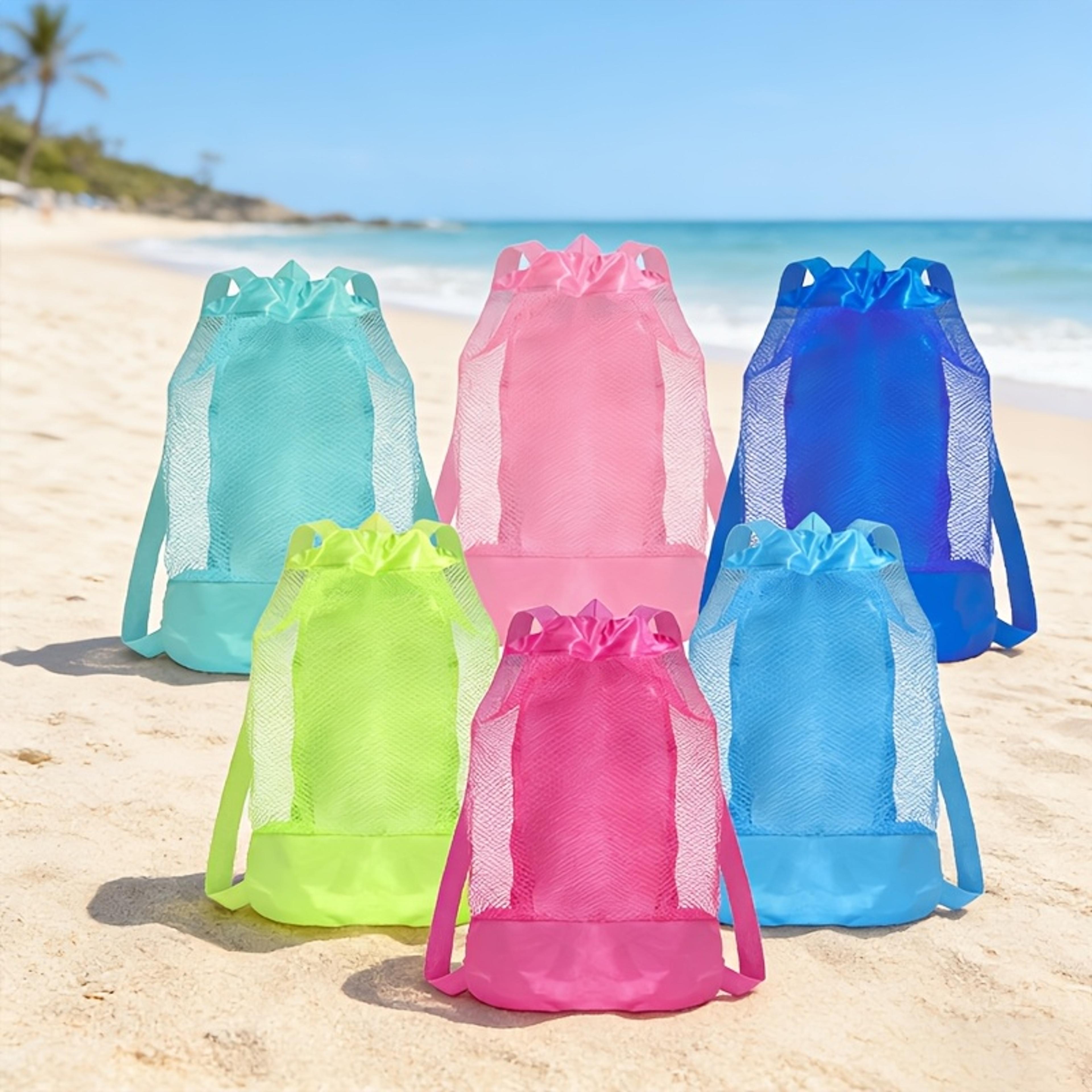 extra large mesh beach bag drawstring backpack for pool toys and travel