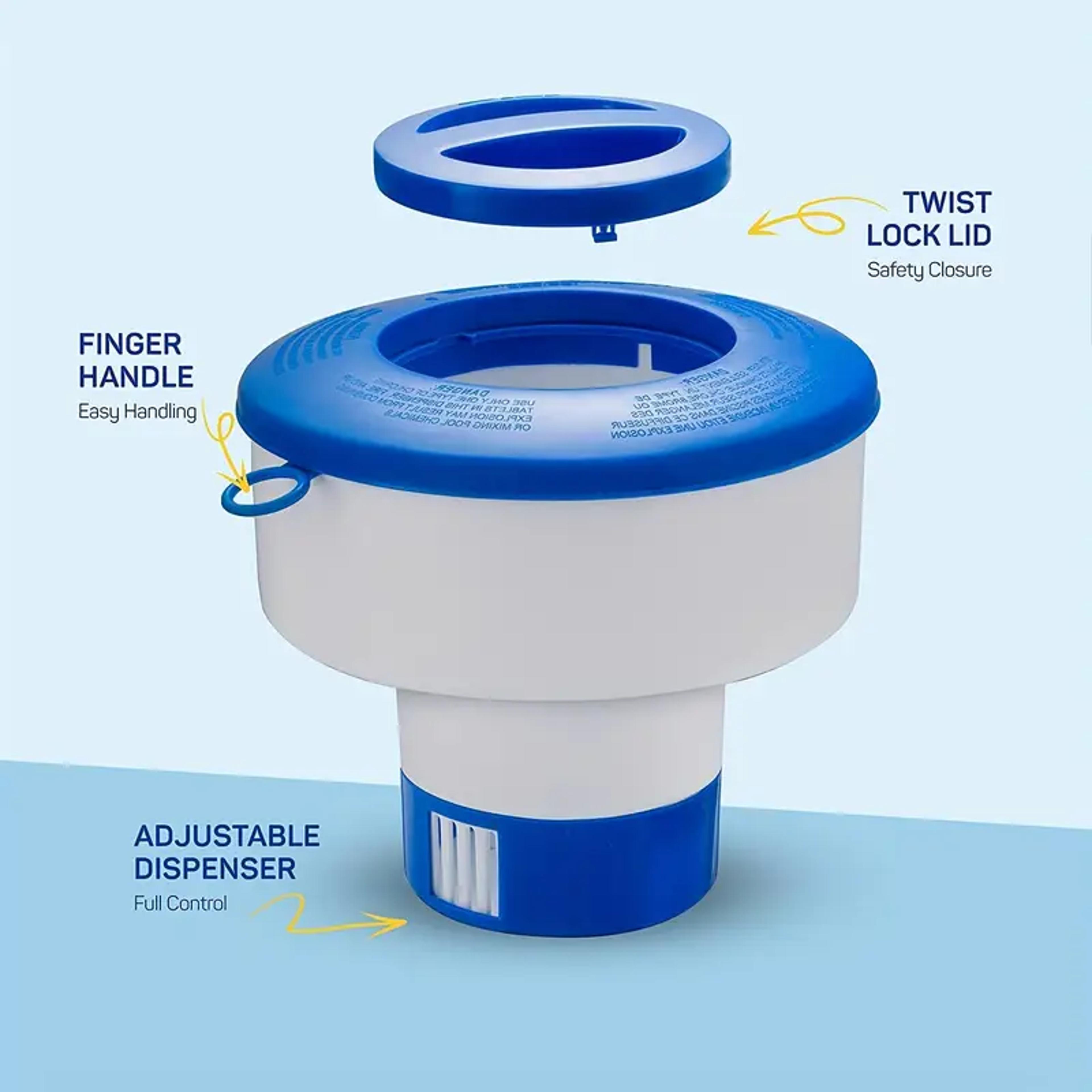adjustable floating chlorine dispenser for pool and spa tablets
