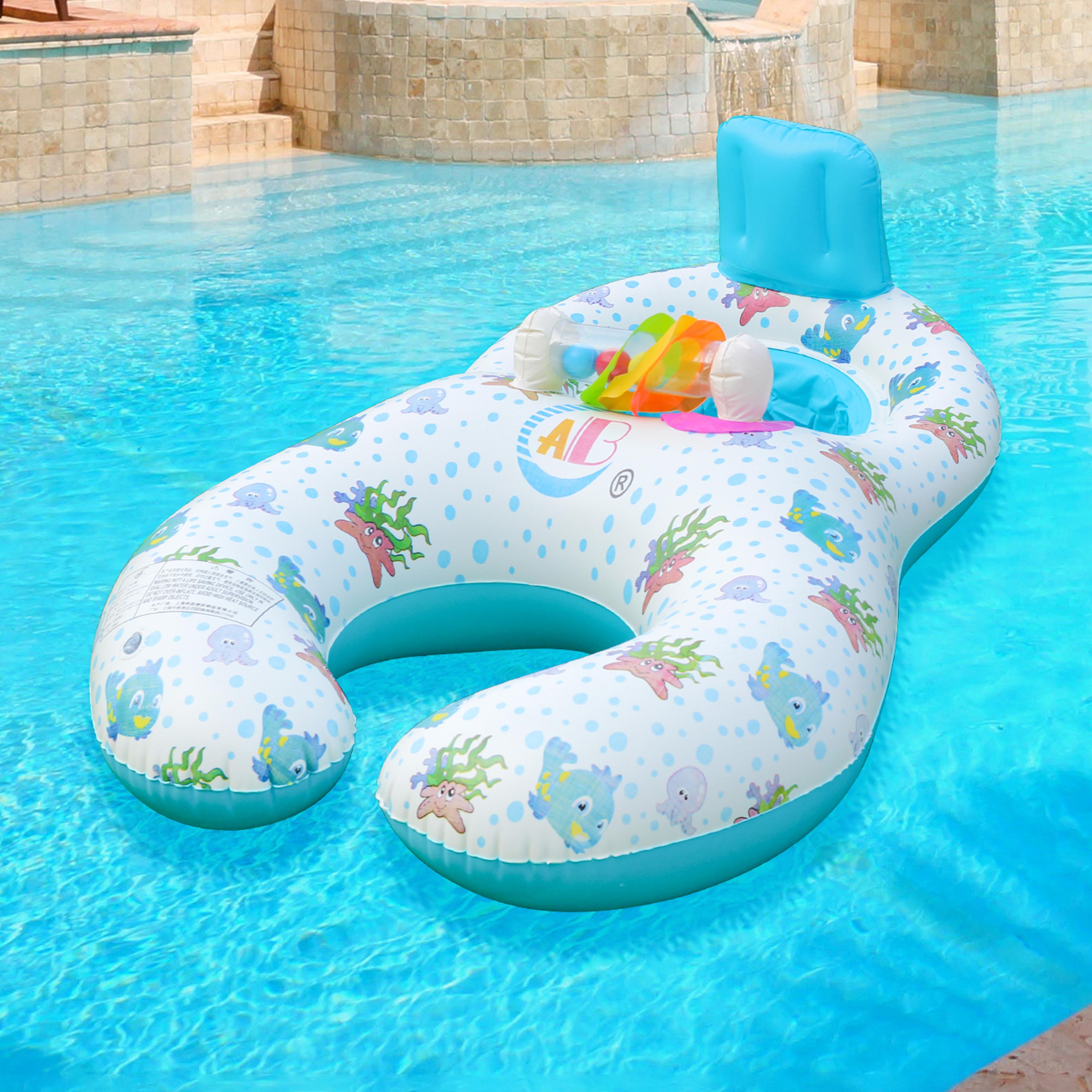 inflatable double seat swim ring with backrest for two