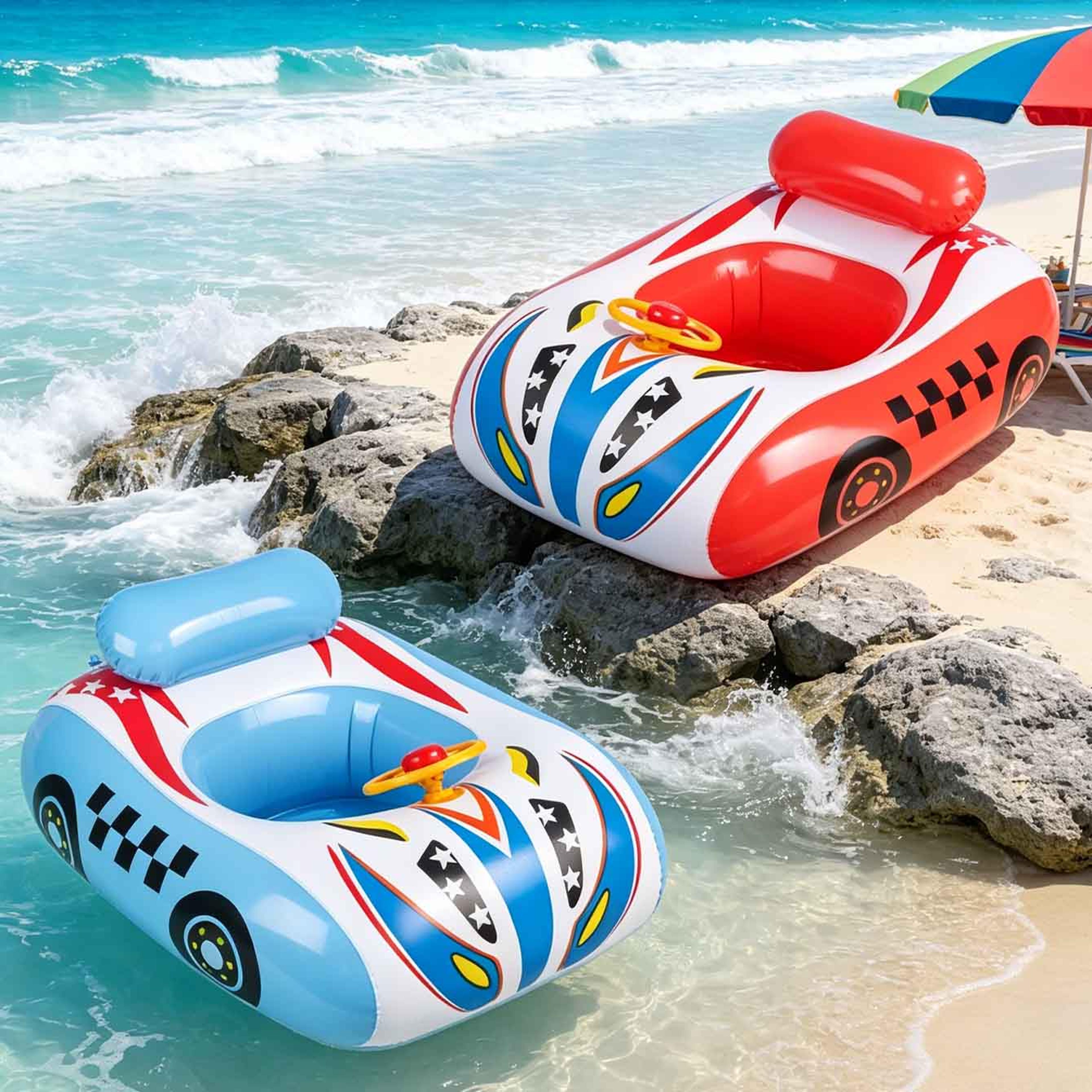 inflatable car pool float with steering wheel backrest