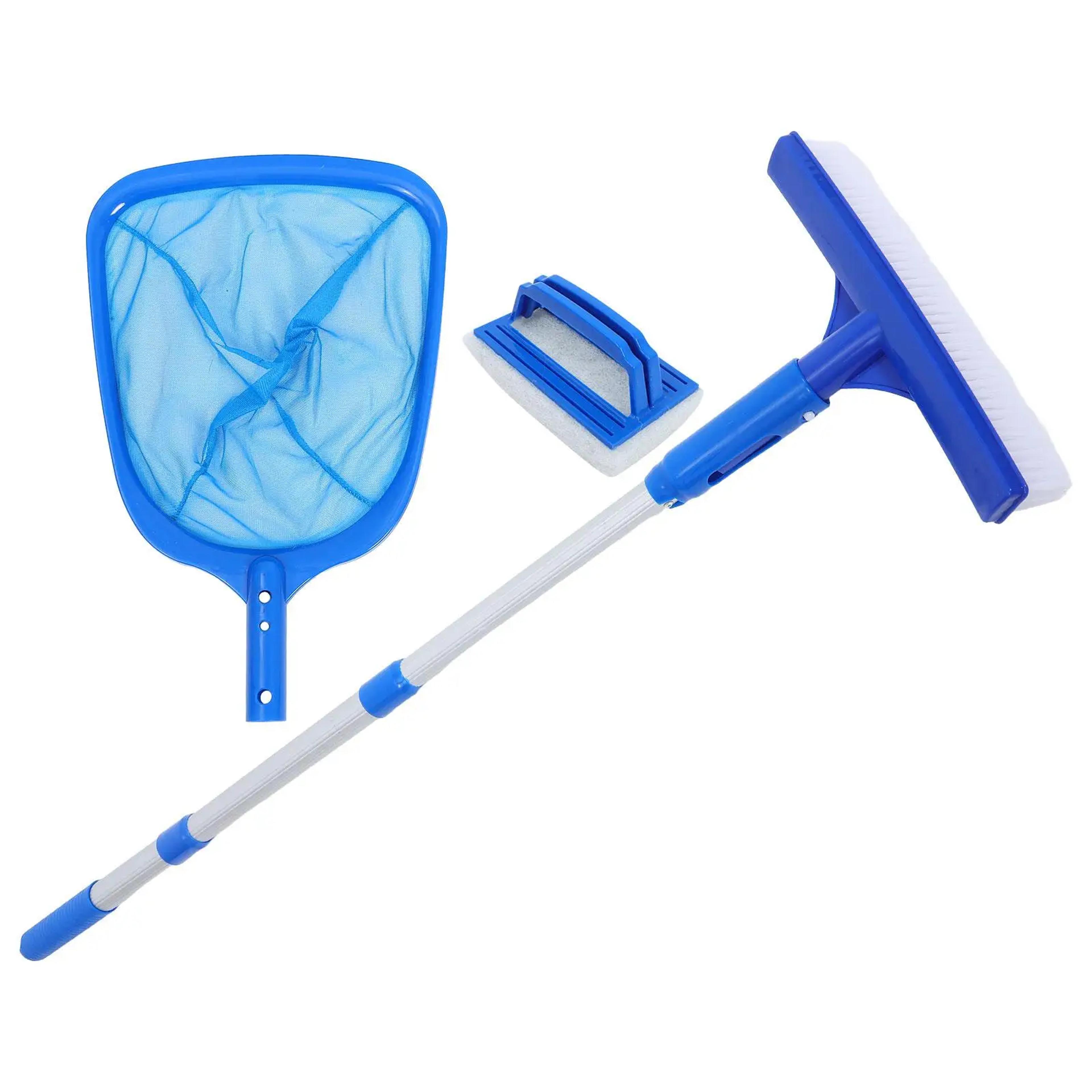 complete pool cleaning kit with skimmer net and brush pole