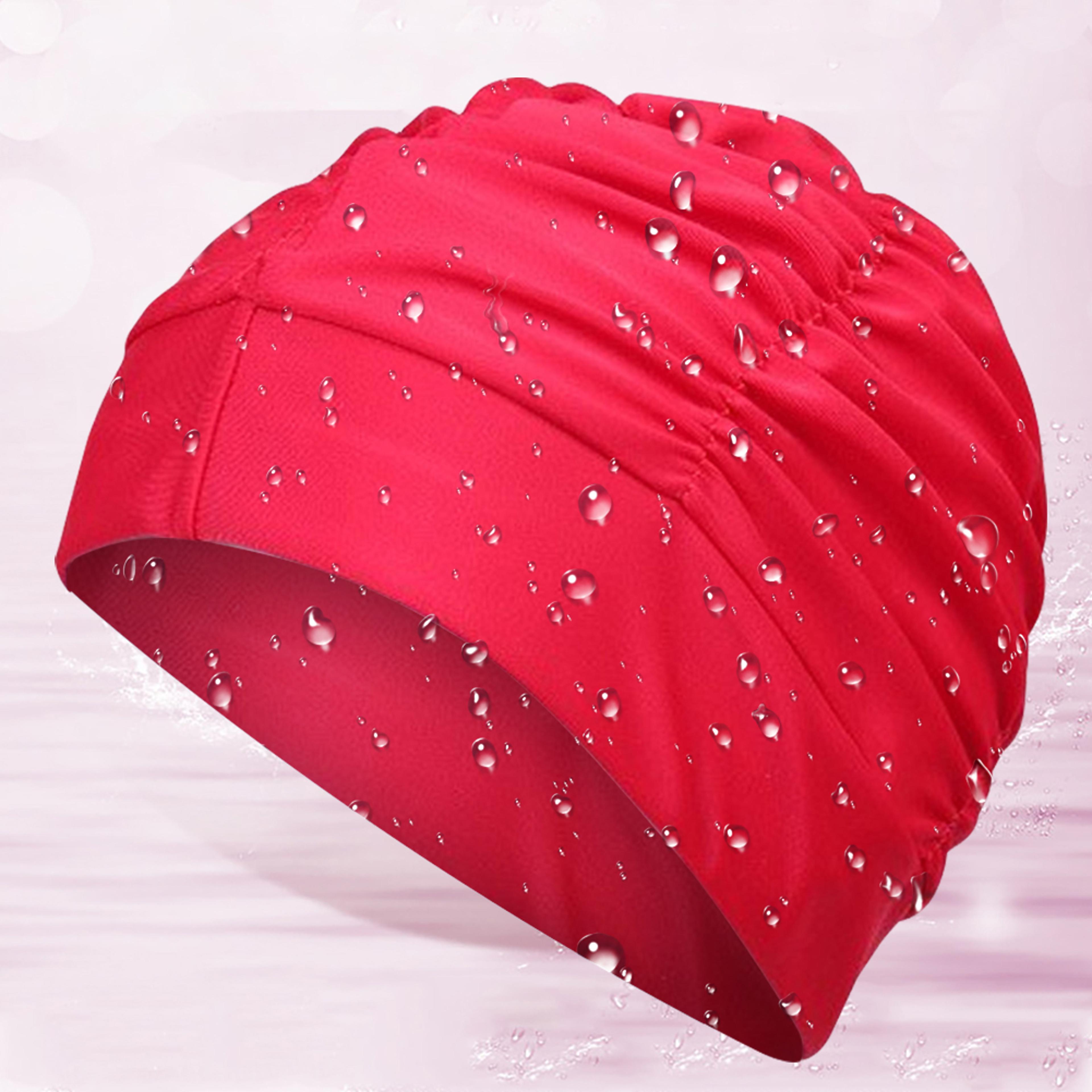 womens polyester swim cap for long hair with ear coverage