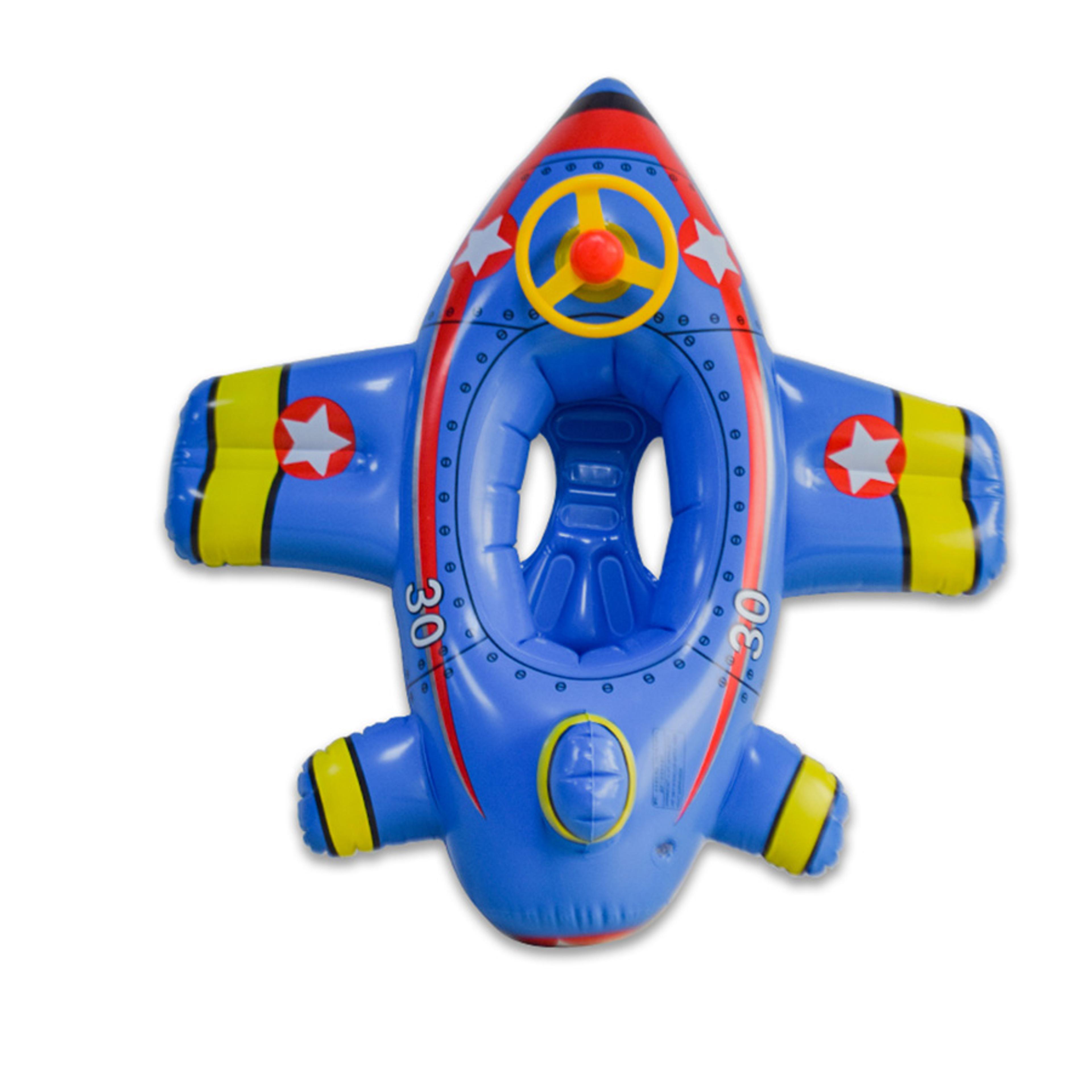 blue airplane inflatable pool float seat ring with steering wheel for kids pool & beach