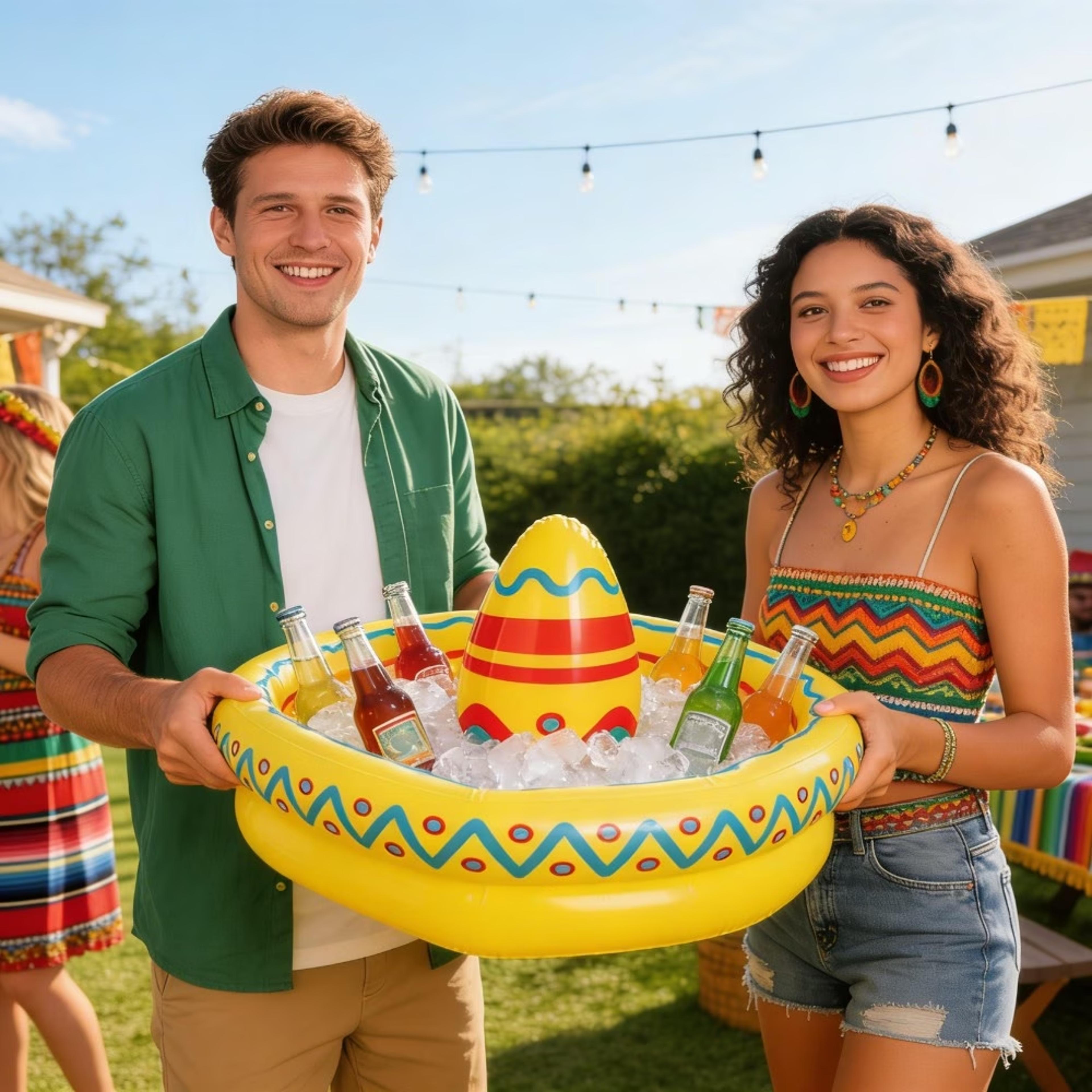 inflatable sombrero ice bucket drink cooler floating party beverage chiller