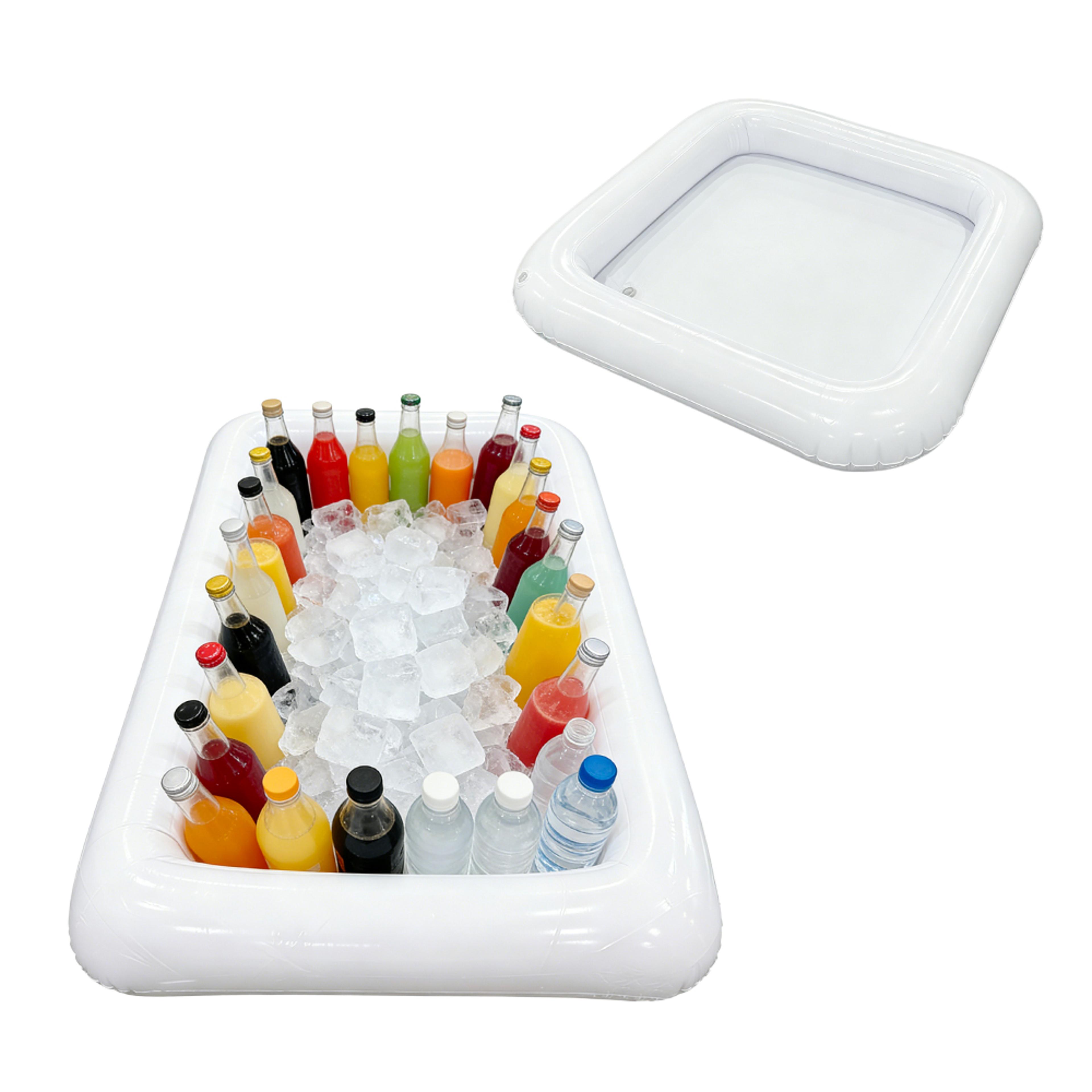 inflatable ice serving tray buffet cooler with drain plug for pool parties, picnics & outdoor events