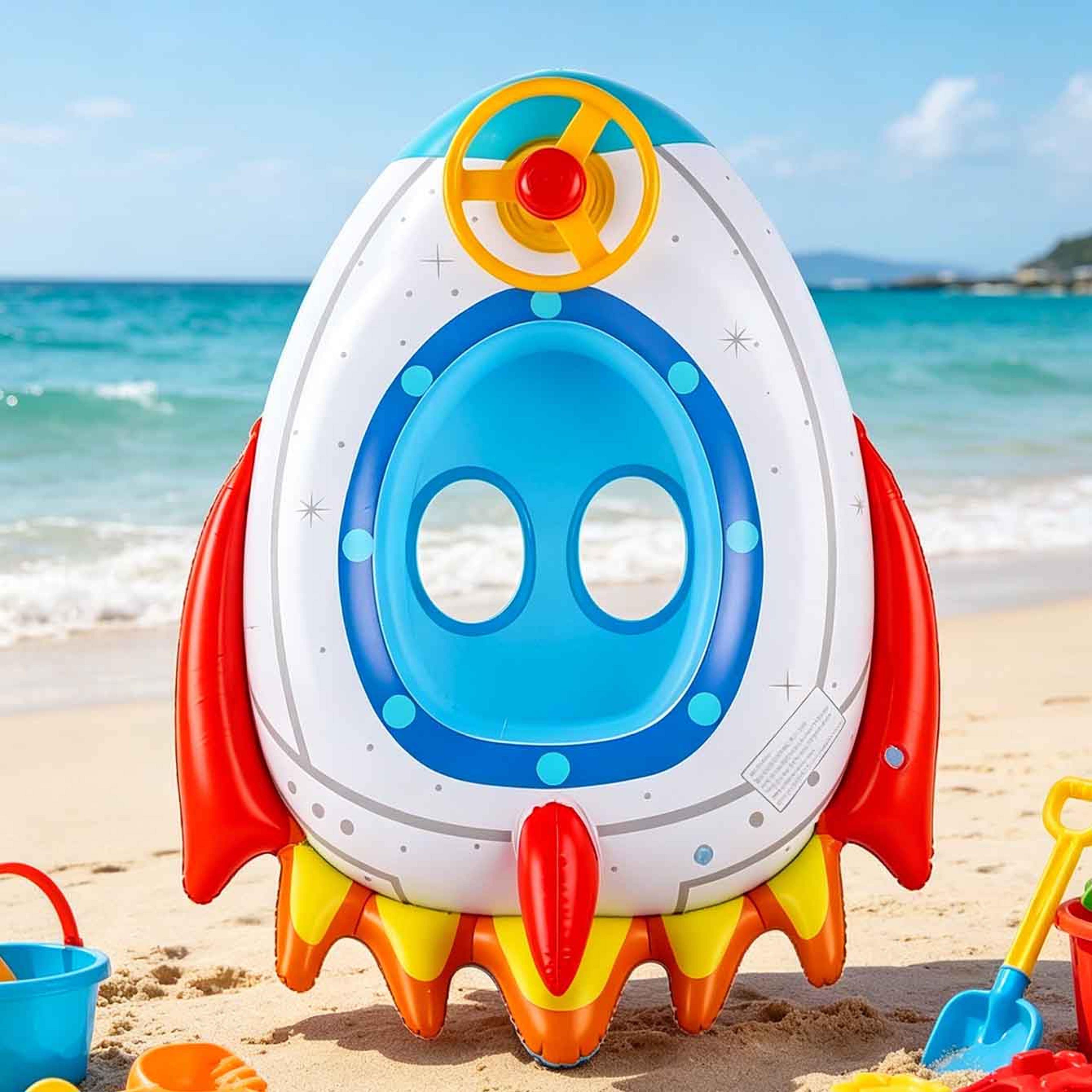 rocket adventure kids pool float with seat and steering wheel