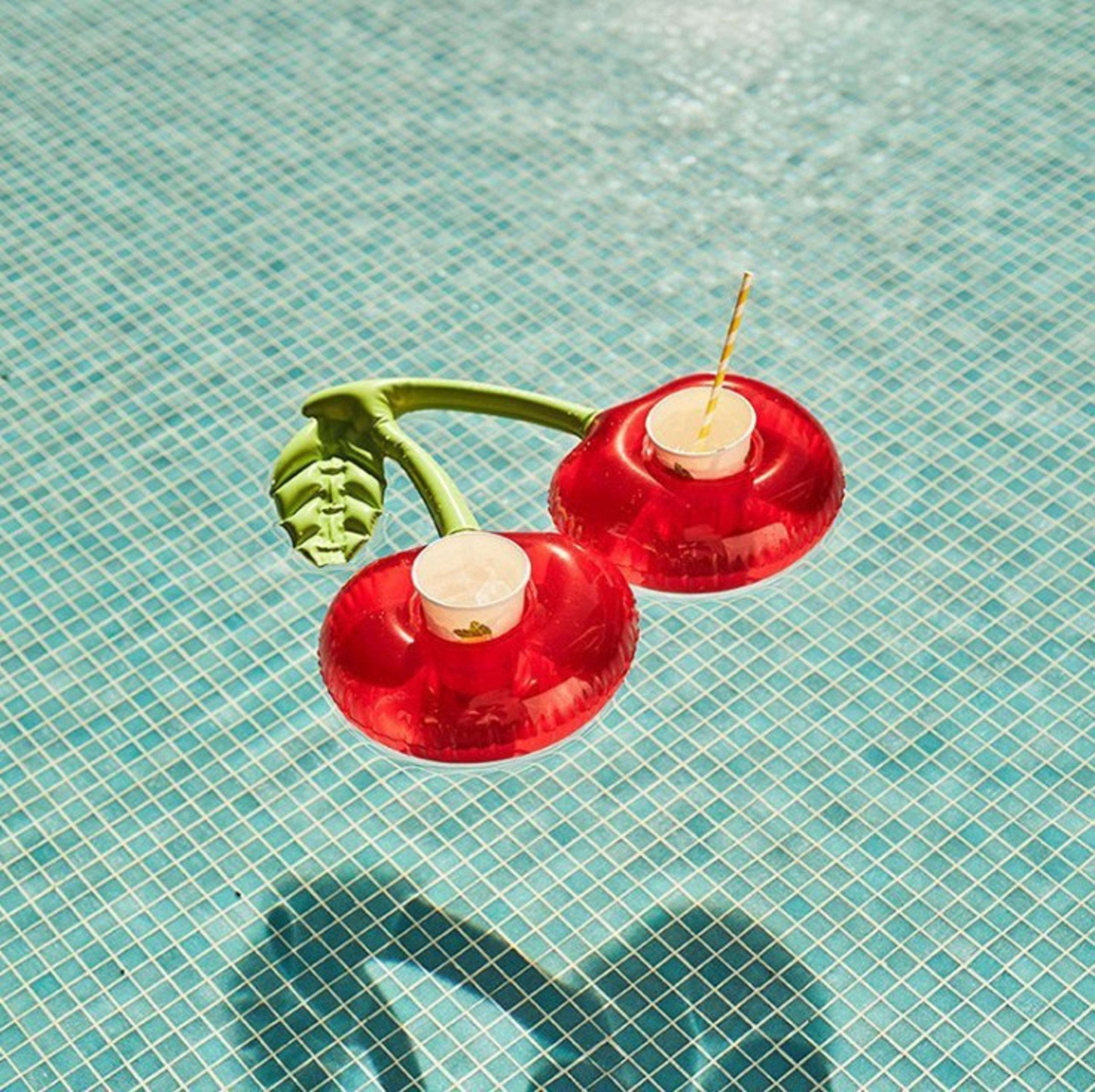 cherry floating inflatable cup holder for pool drinks and summer parties