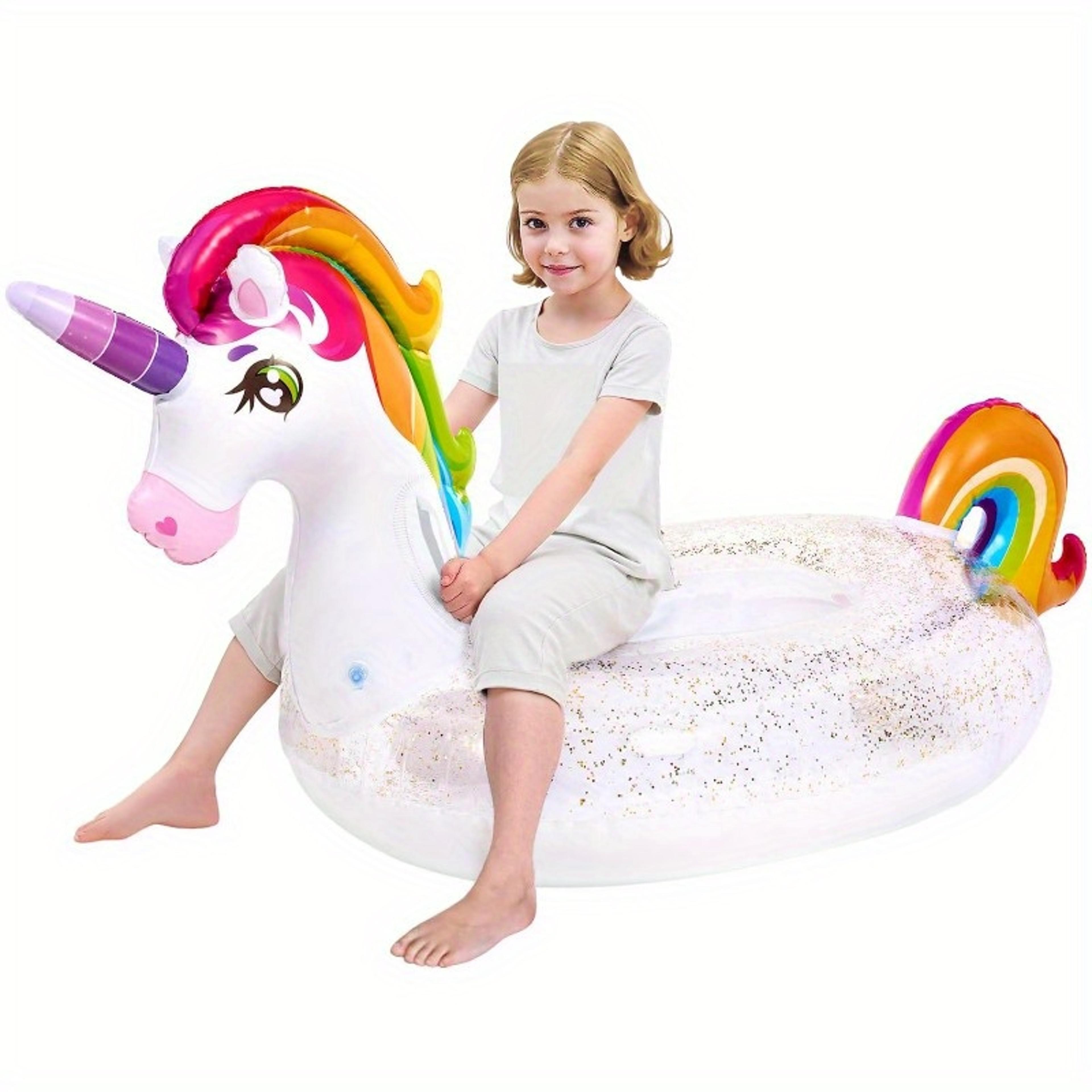 glitter unicorn pool float inflatable rainbow ride on floaty for kids