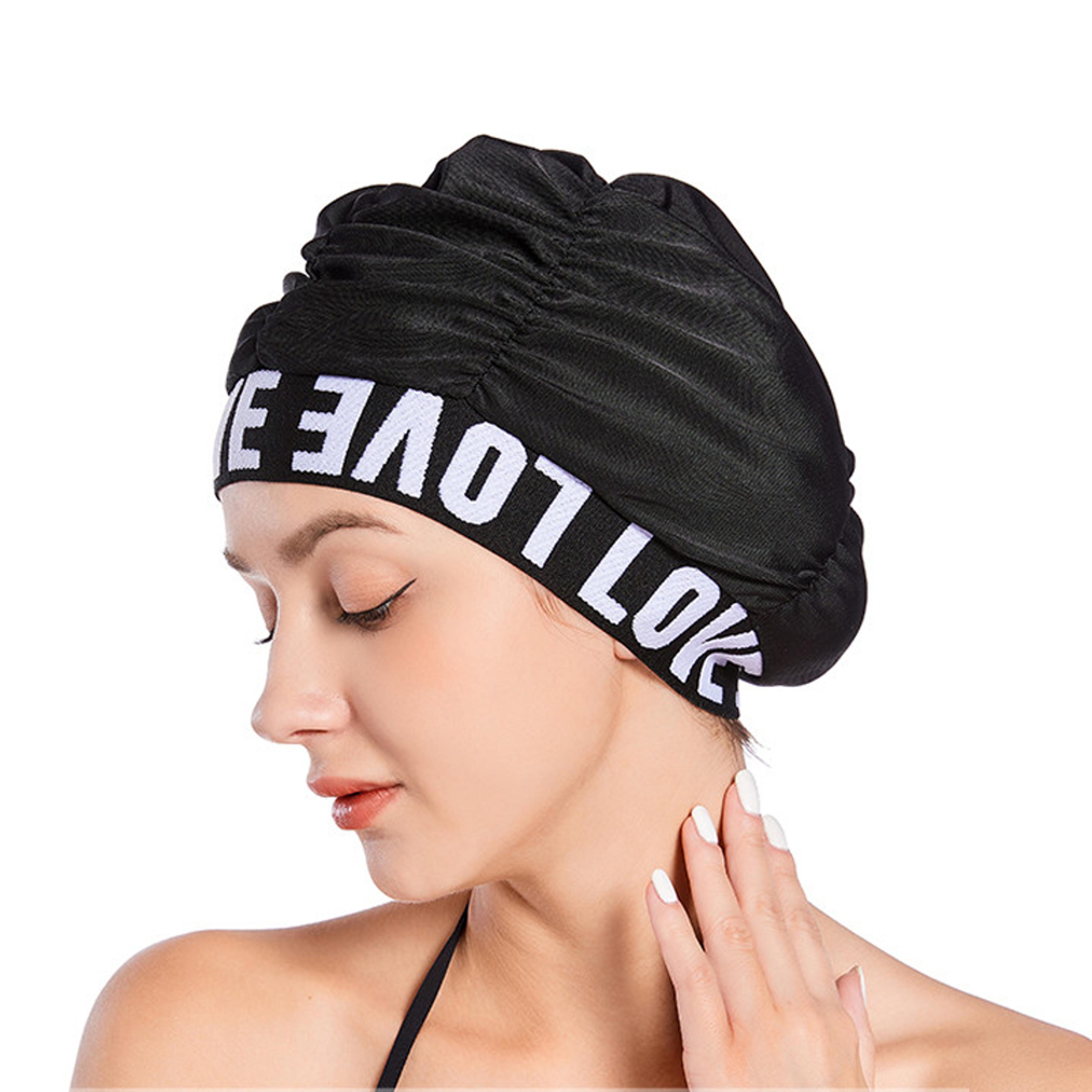 pleated womens swim cap for long hair with ear protection