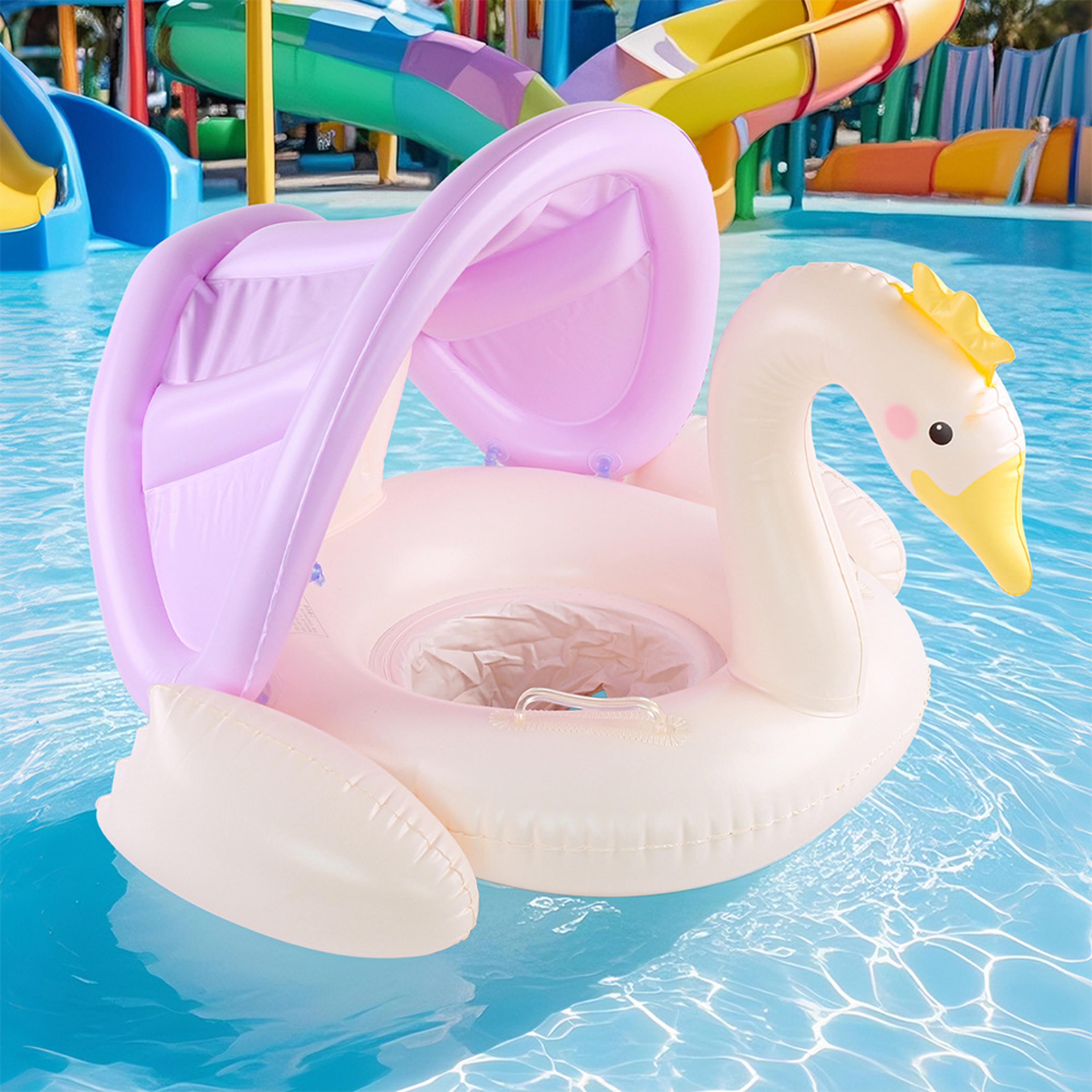 swan baby pool float with canopy inflatable sunshade swim ring seat