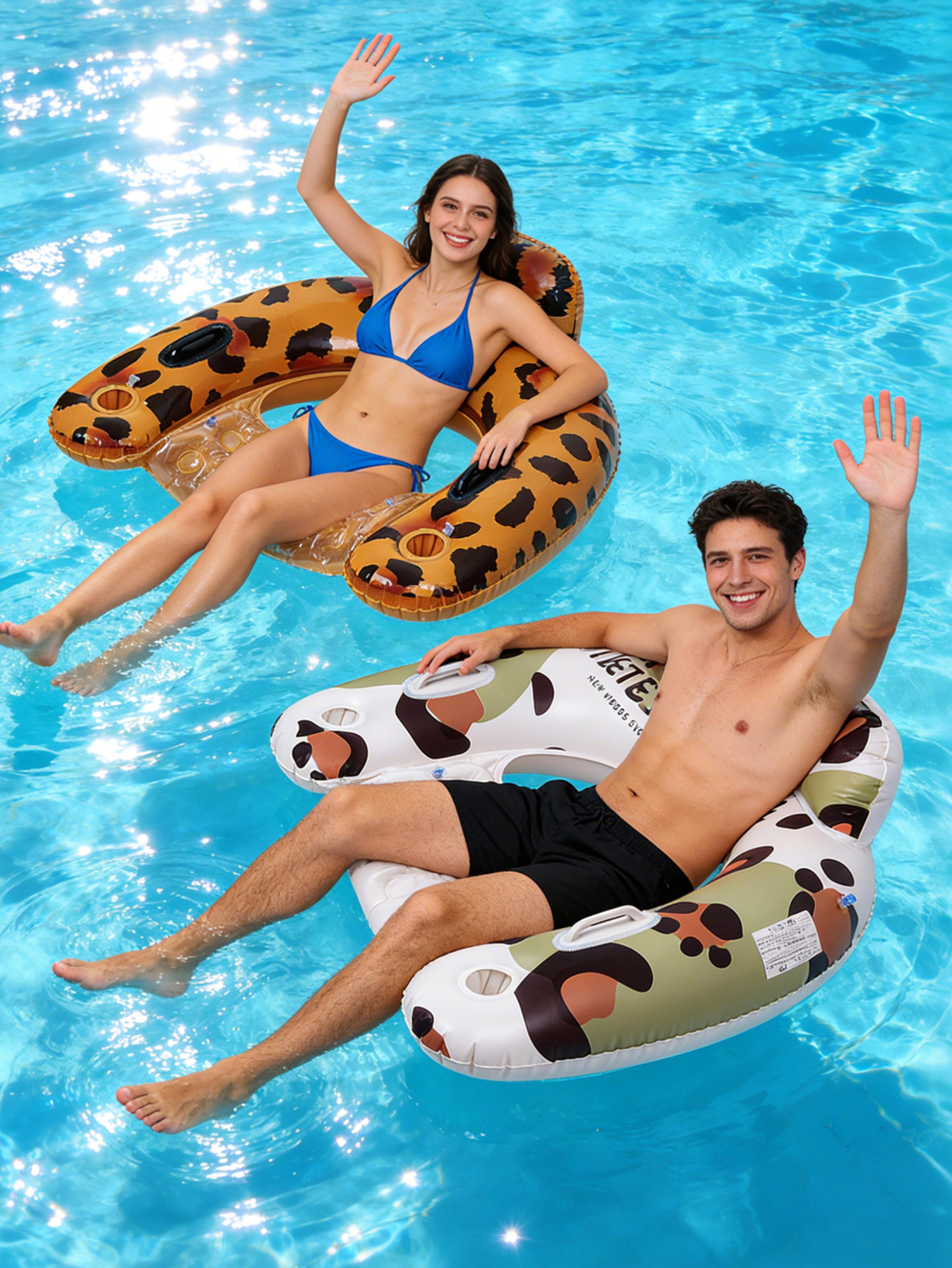 inflatable pool lounger float with cup holders and handles