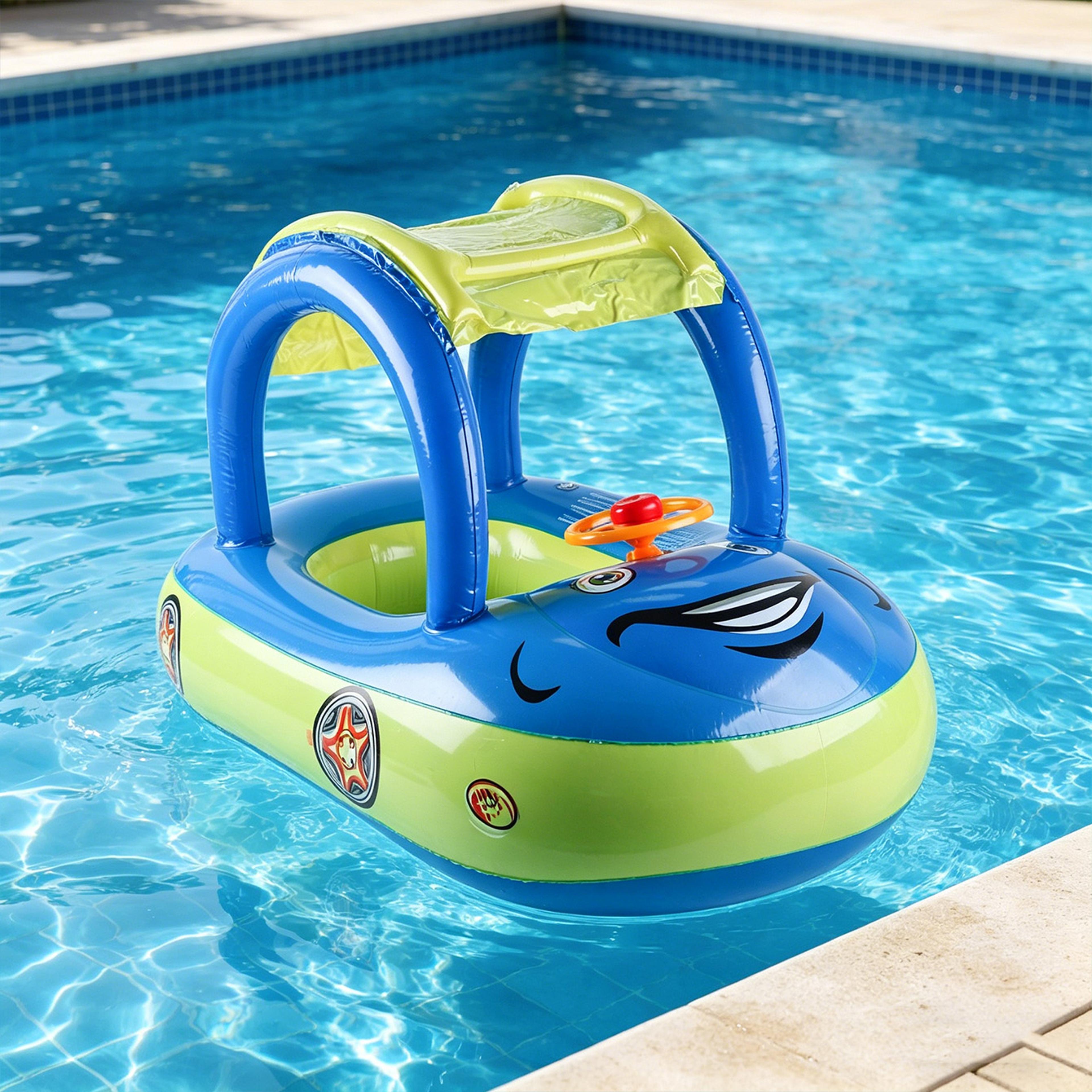 baby pool float with canopy inflatable car swim ring for toddlers