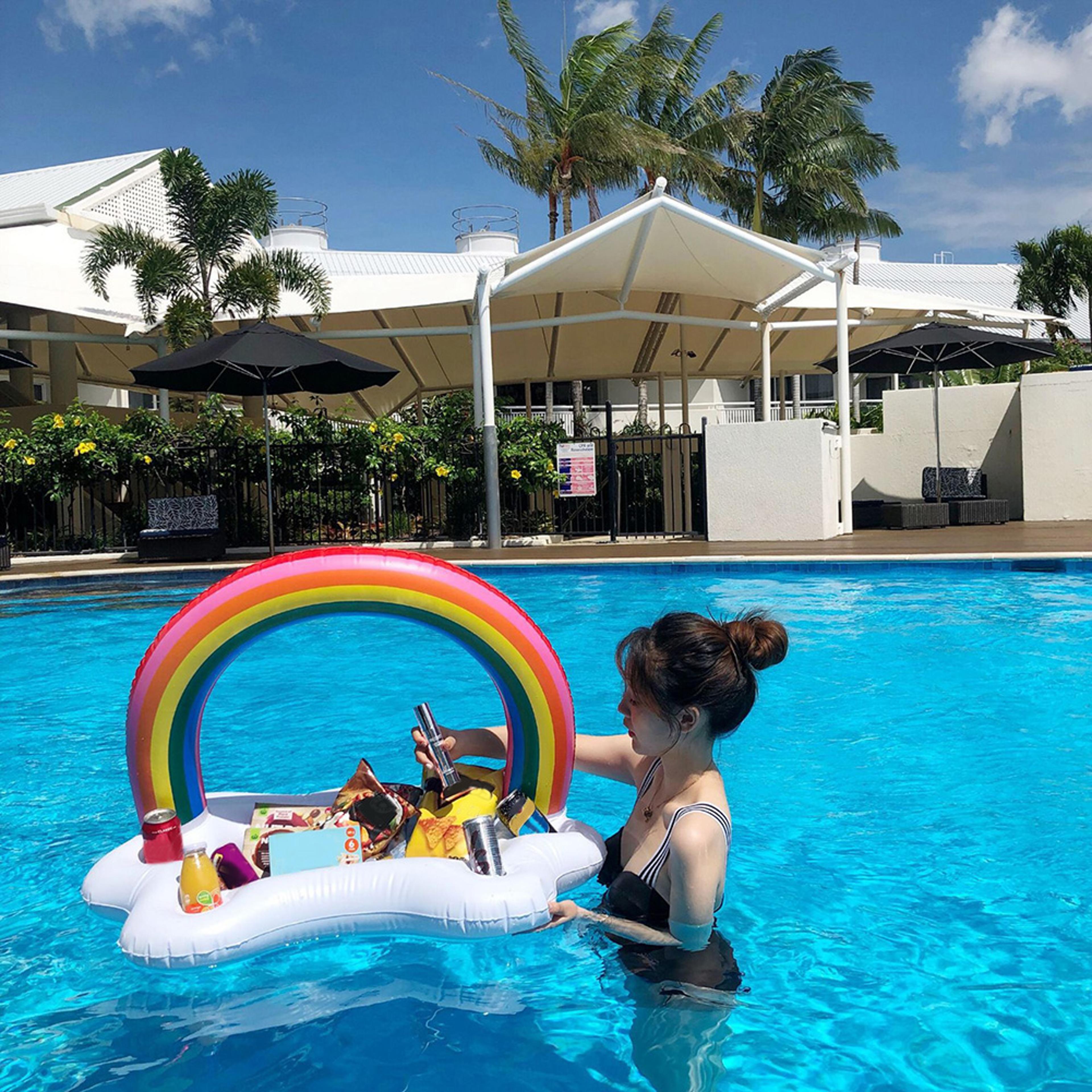 rainbow inflatable pool drink holder and floating cooler