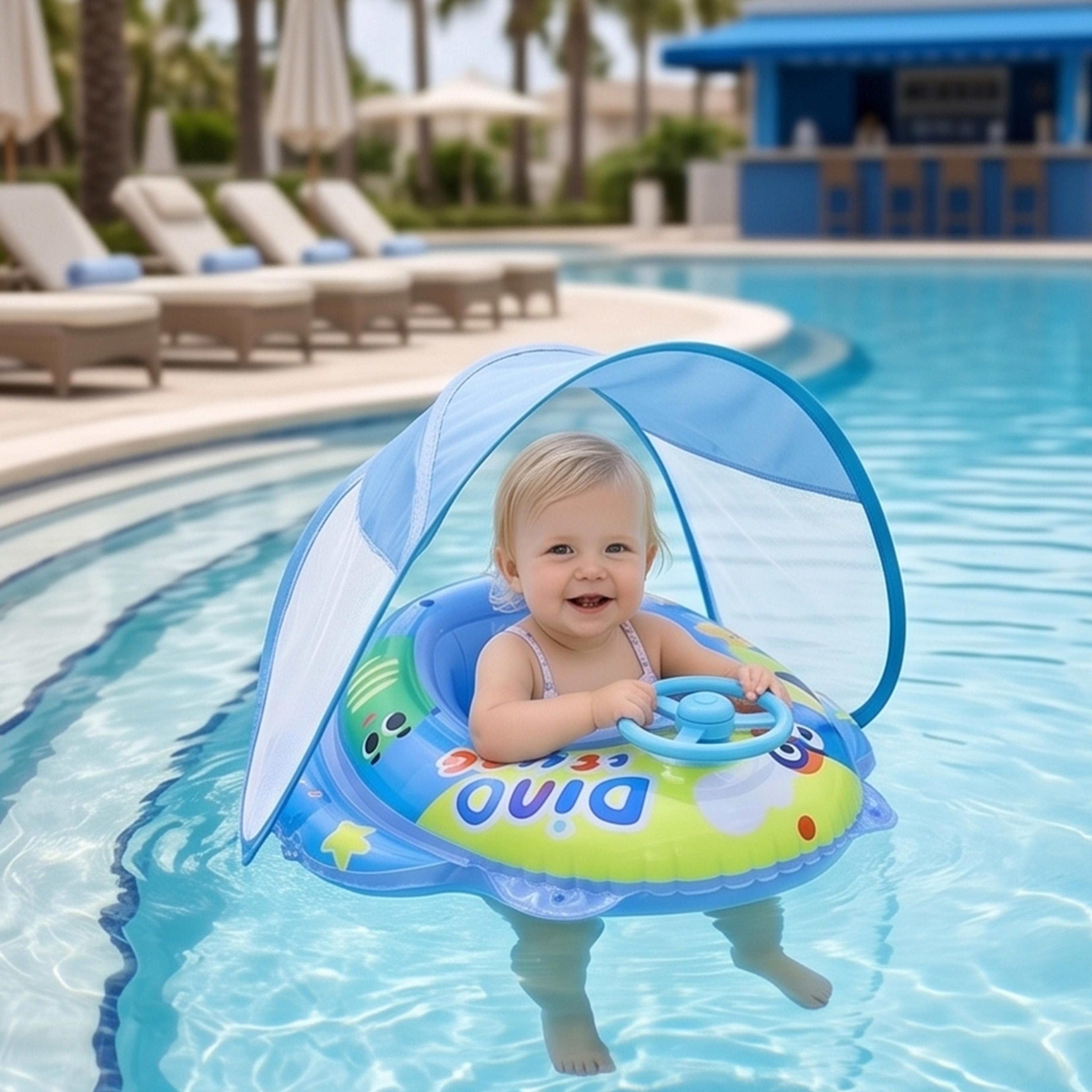 inflatable baby pool float with canopy and steering wheel for toddlers