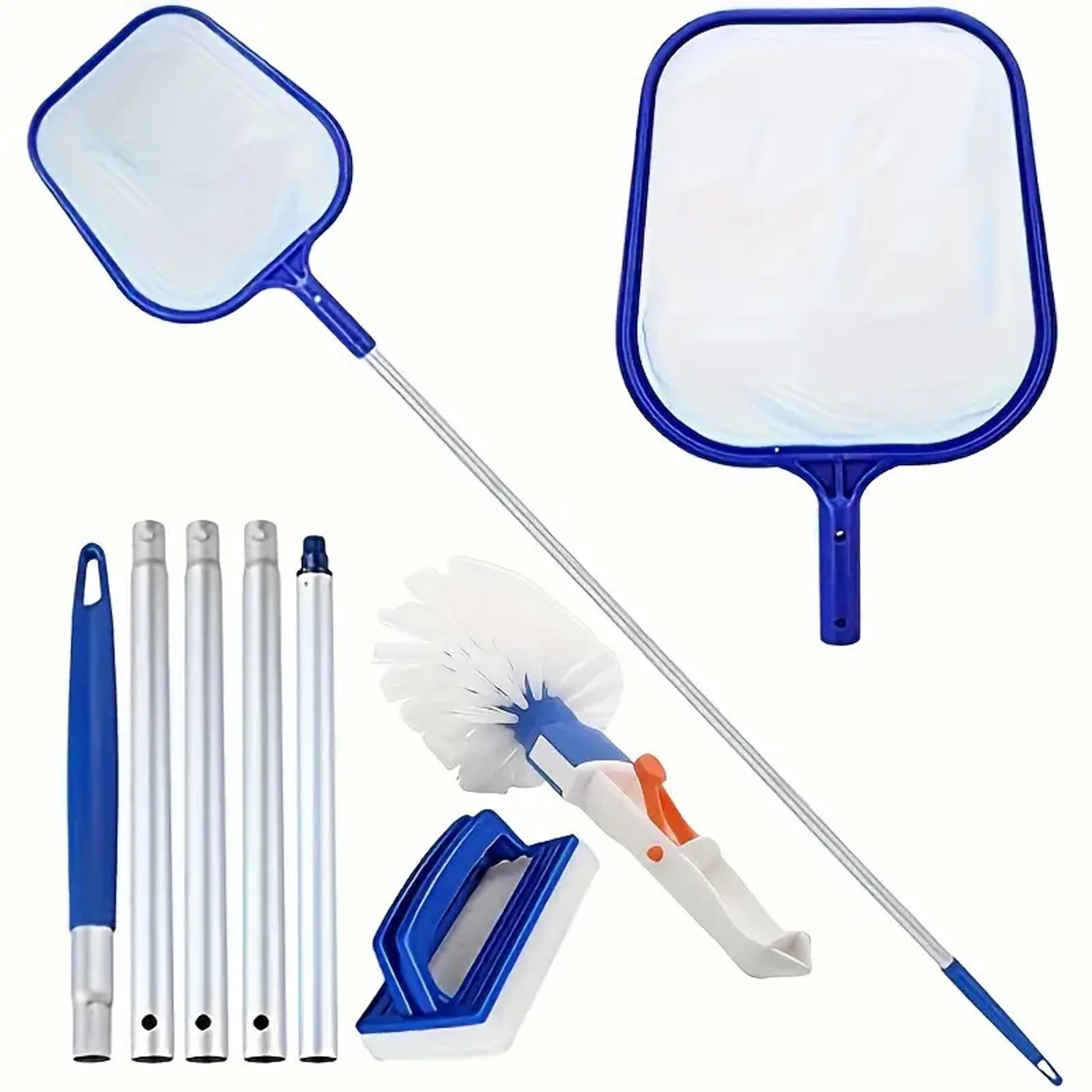 pool cleaning kit with leaf skimmer, pool brush and aluminum pole