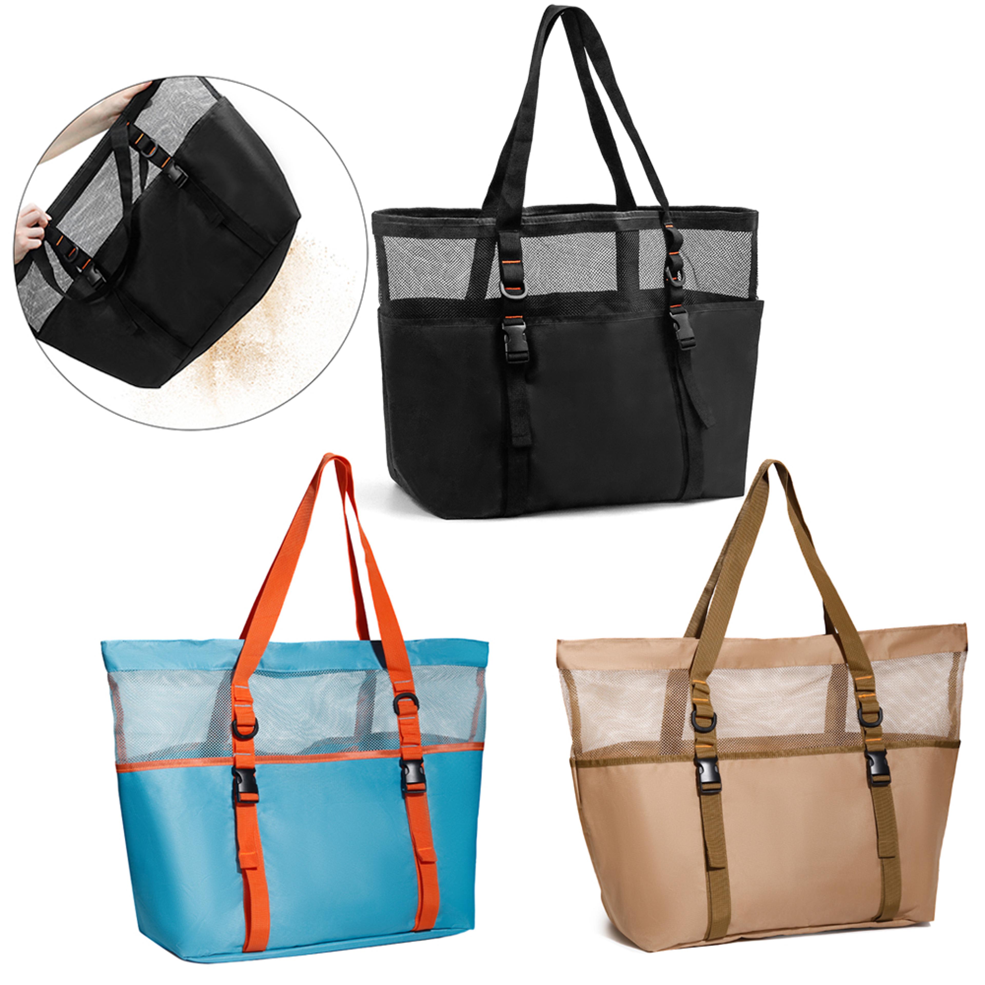 extra large mesh beach bag with zipper bottom for pool and travel