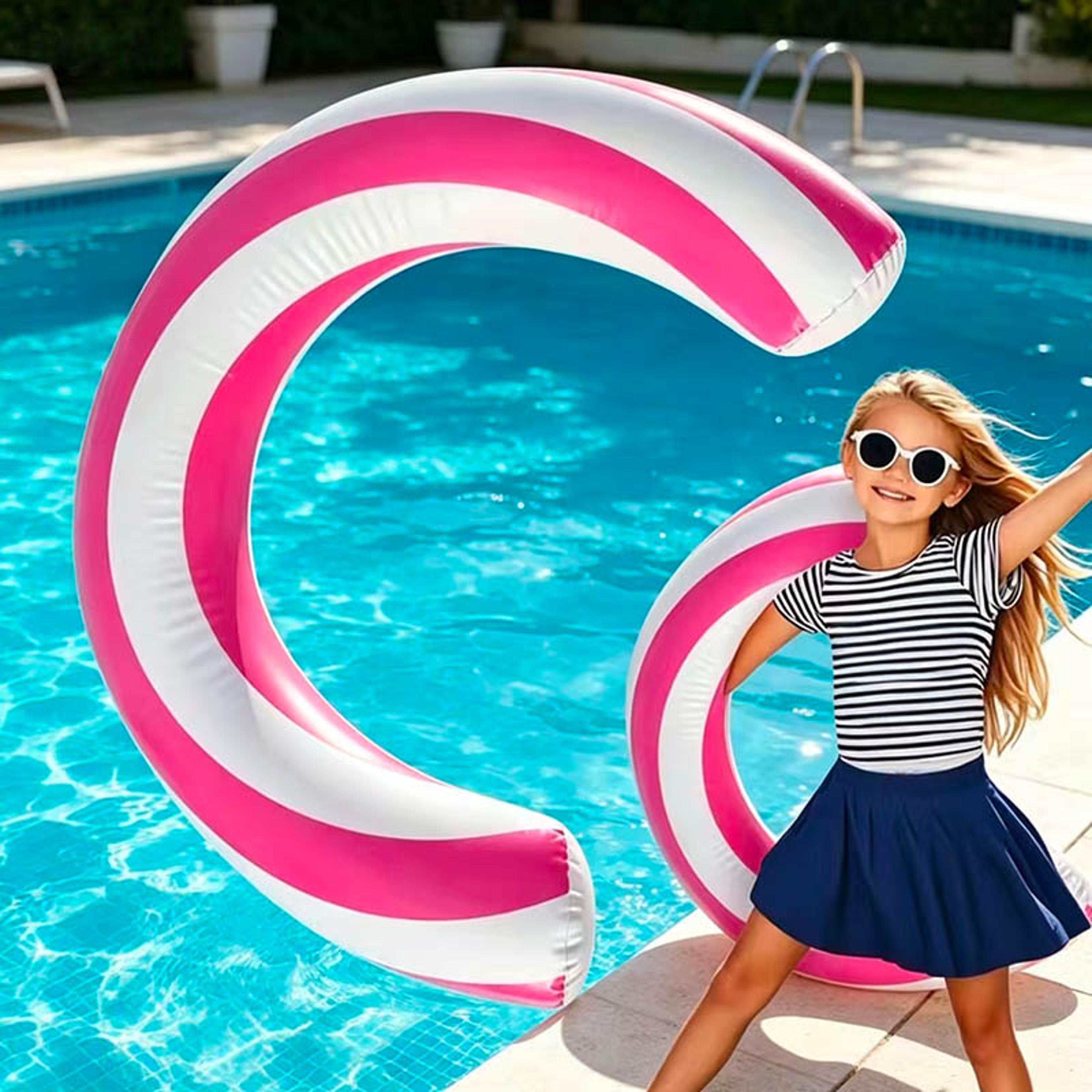 striped u shaped inflatable pool float for beach and pool fun