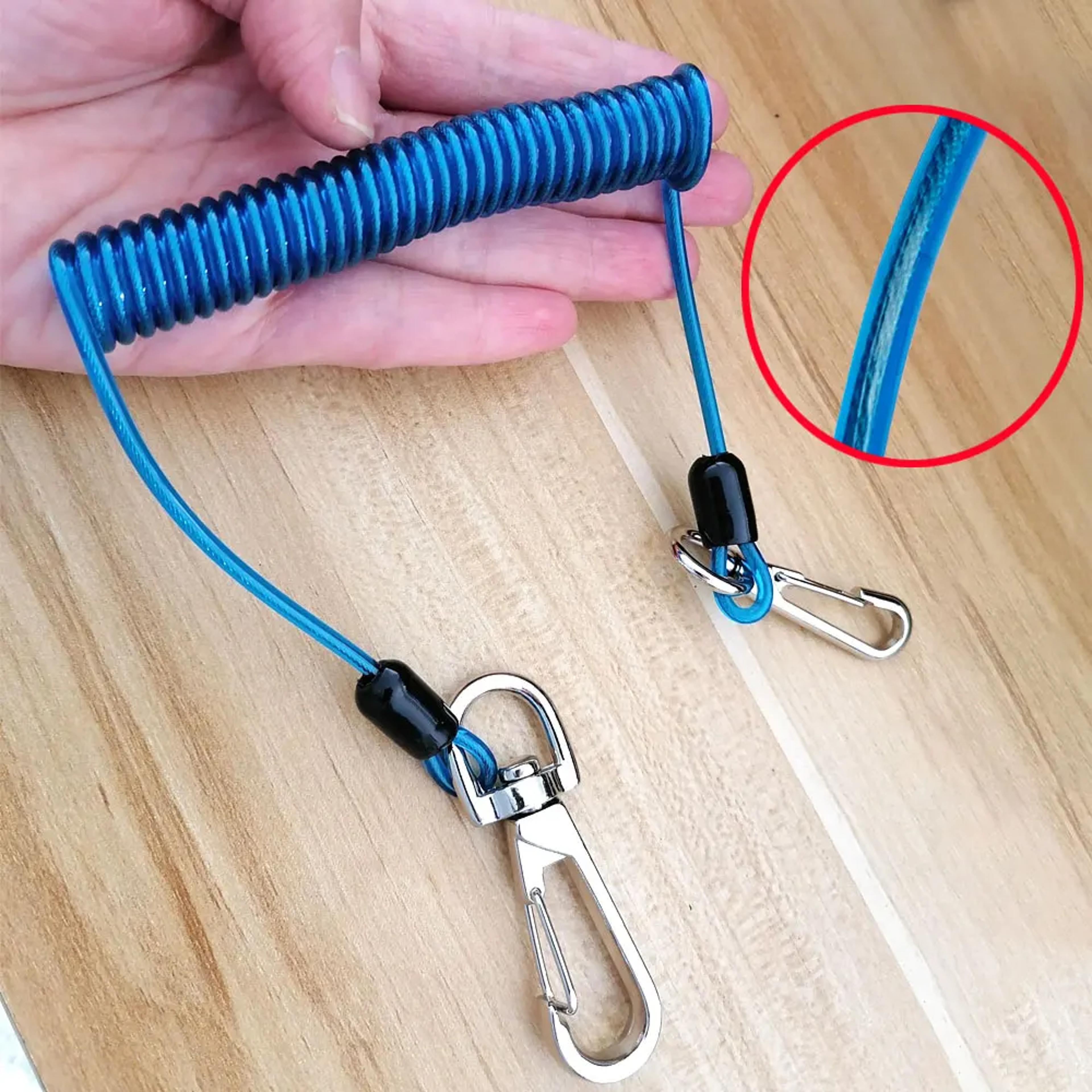 retractable fishing lanyard with stainless steel wire core and carabiner