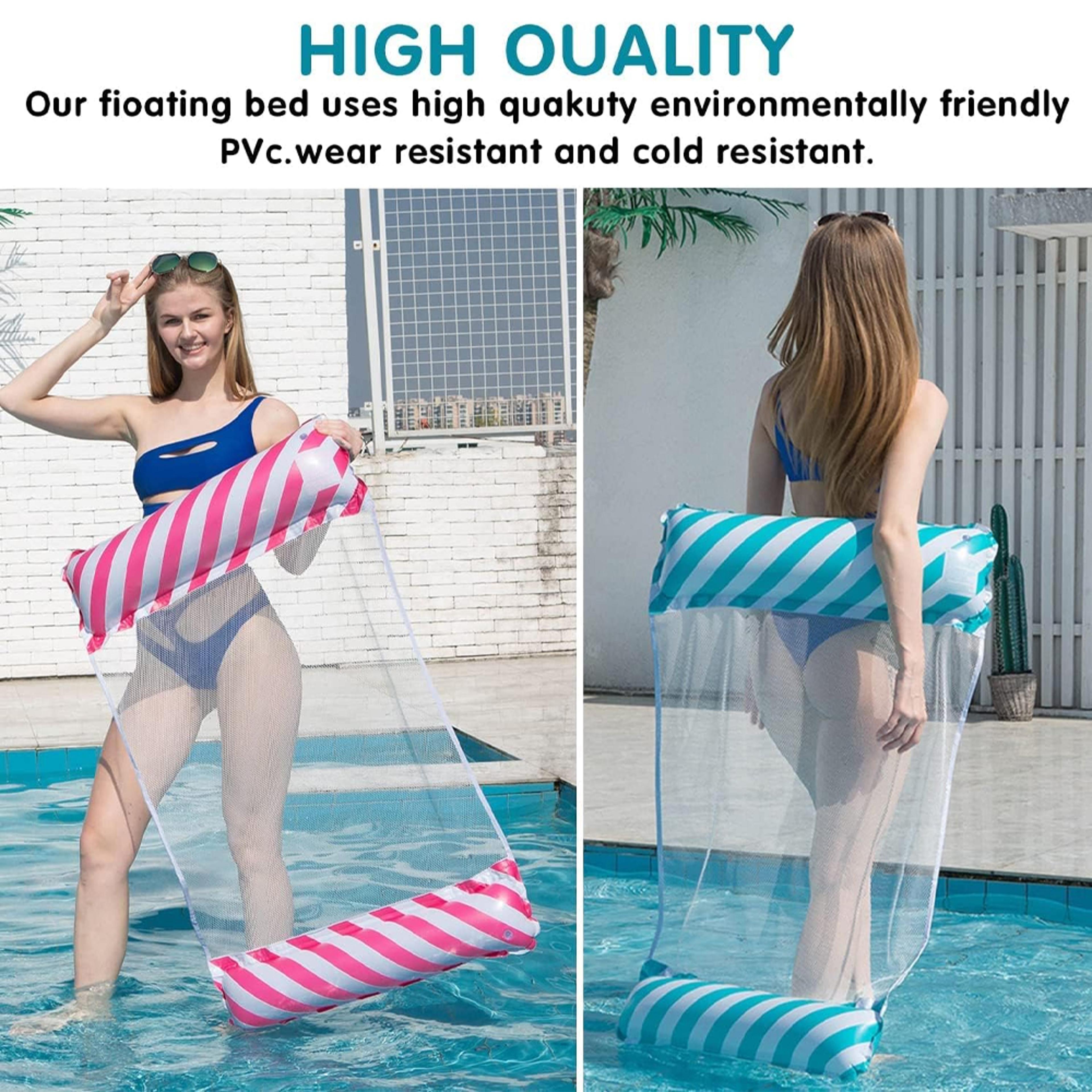 foldable striped inflatable pool float chair with net backrest