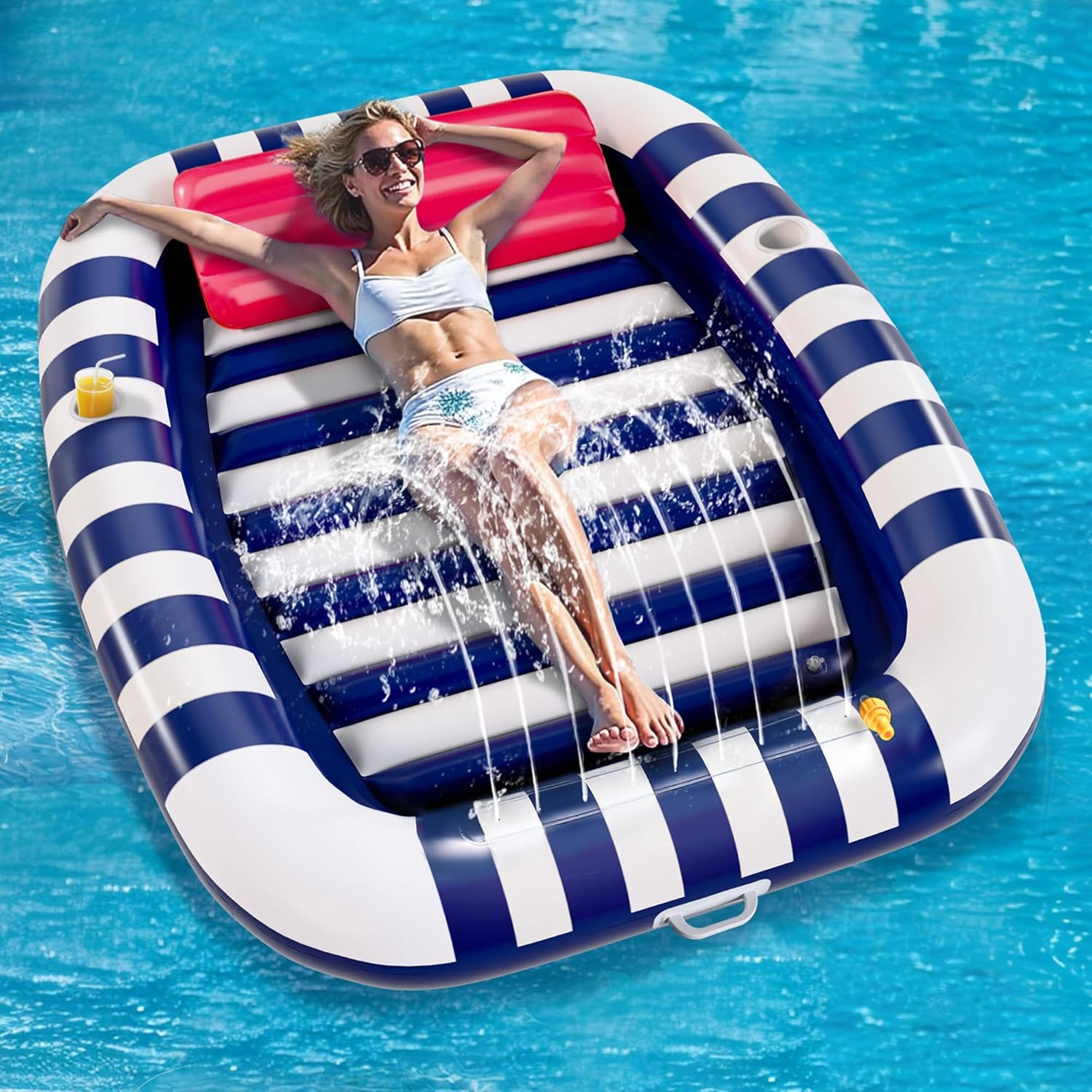 inflatable pool lounger with sprinkler tanning pool float for adults & kids