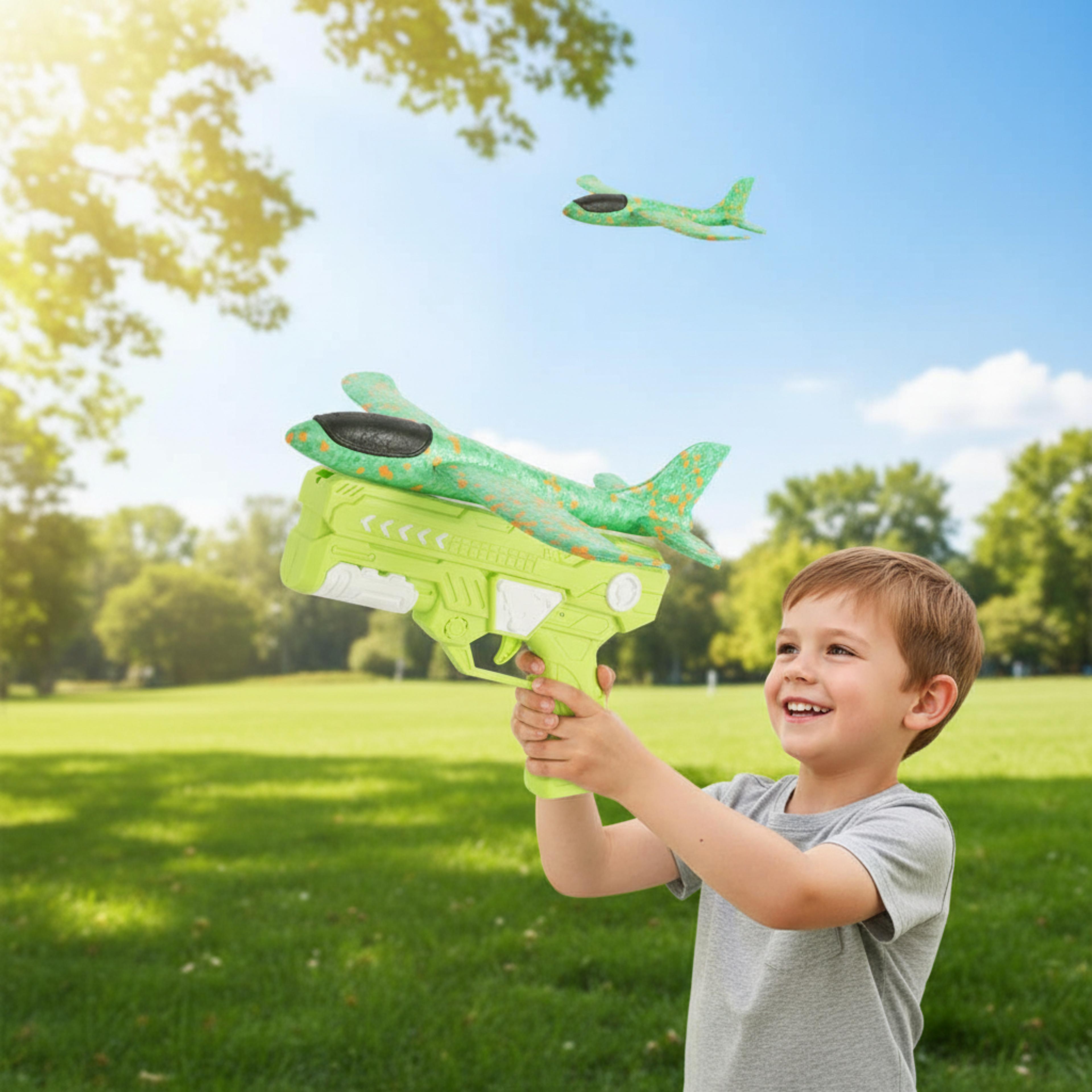 kids airplane launcher toy foam glider outdoor catapult plane