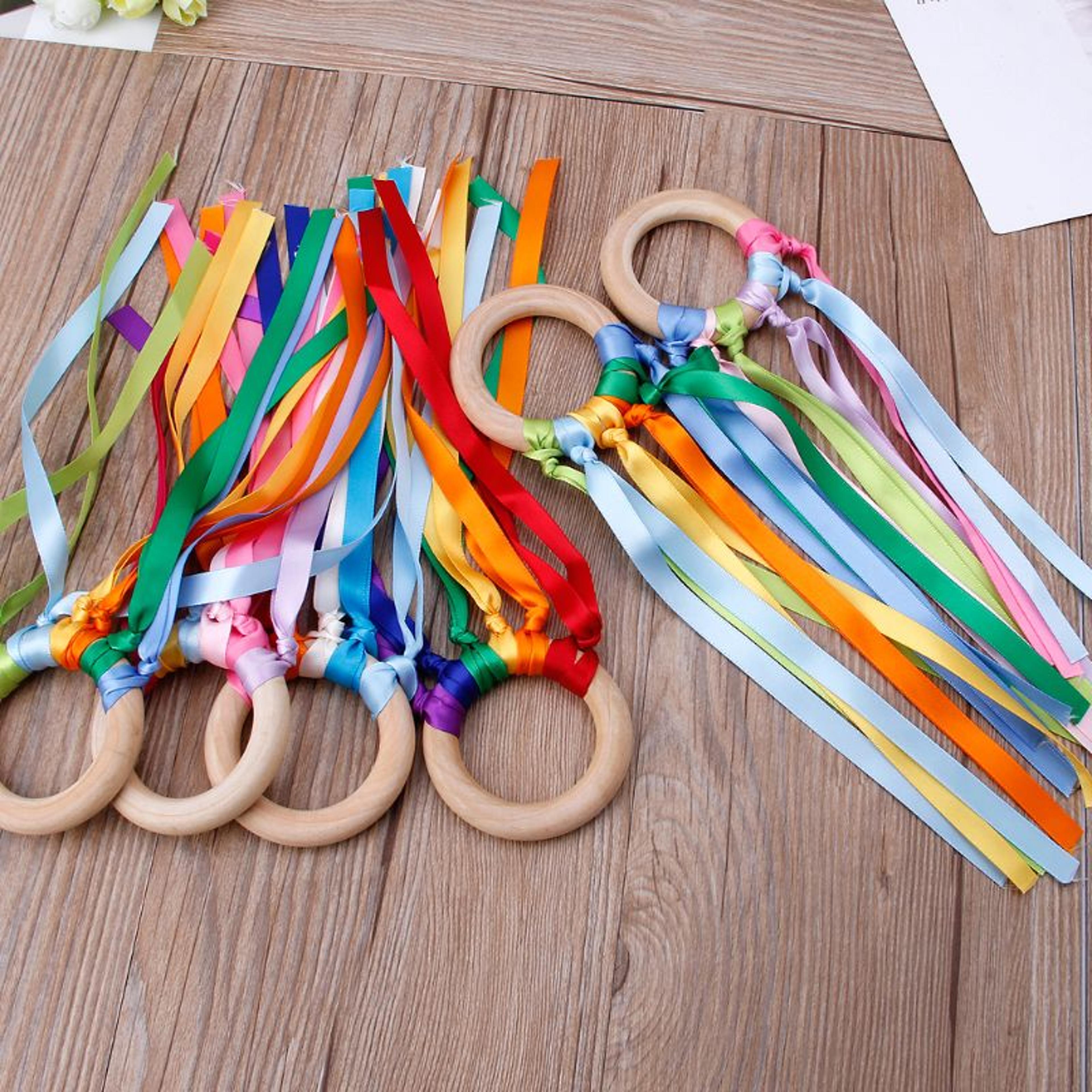 montessori baby ribbon ring sensory toy for newborn color recognition