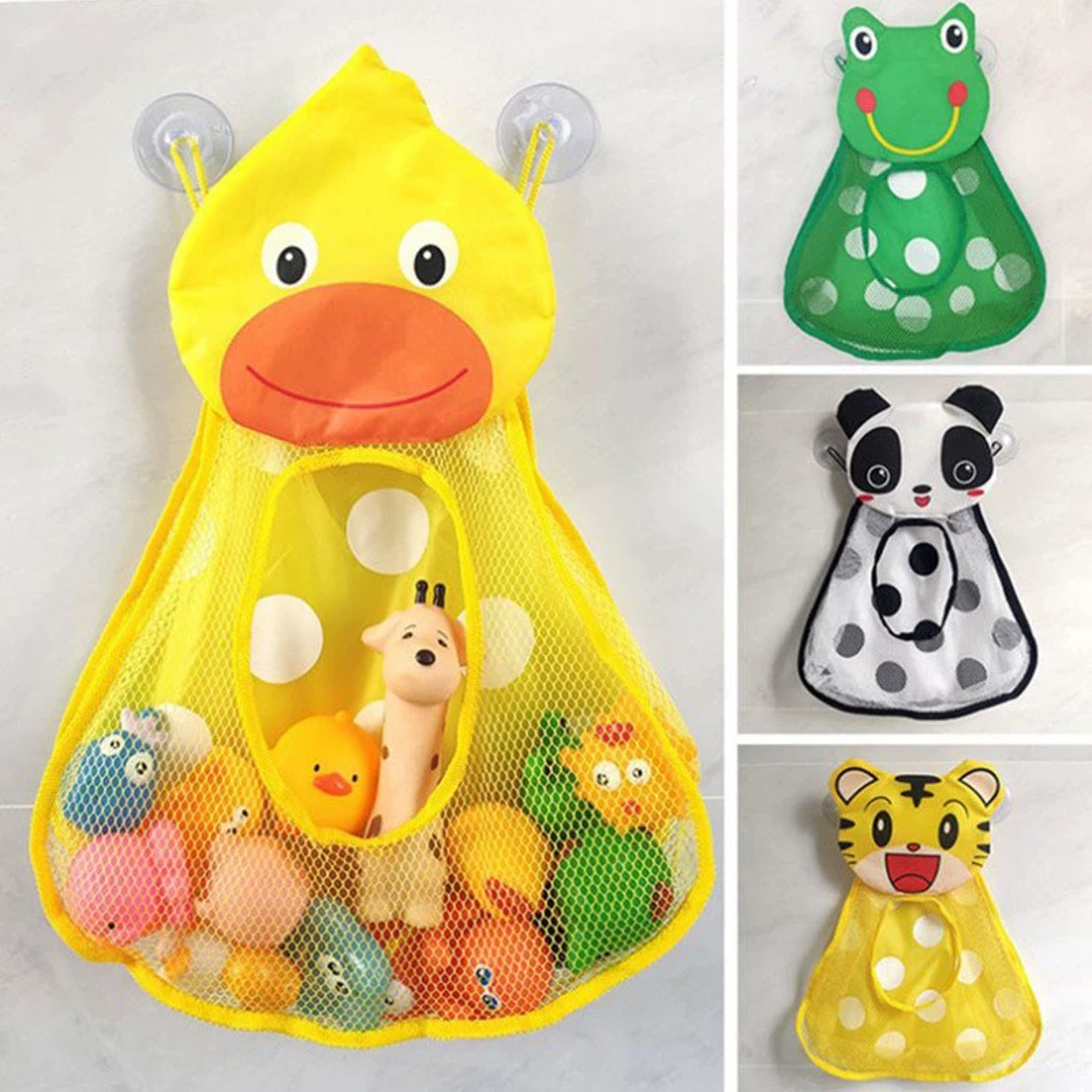cute animal bath toy organizer mesh bag with suction cups for kids bathroom storage