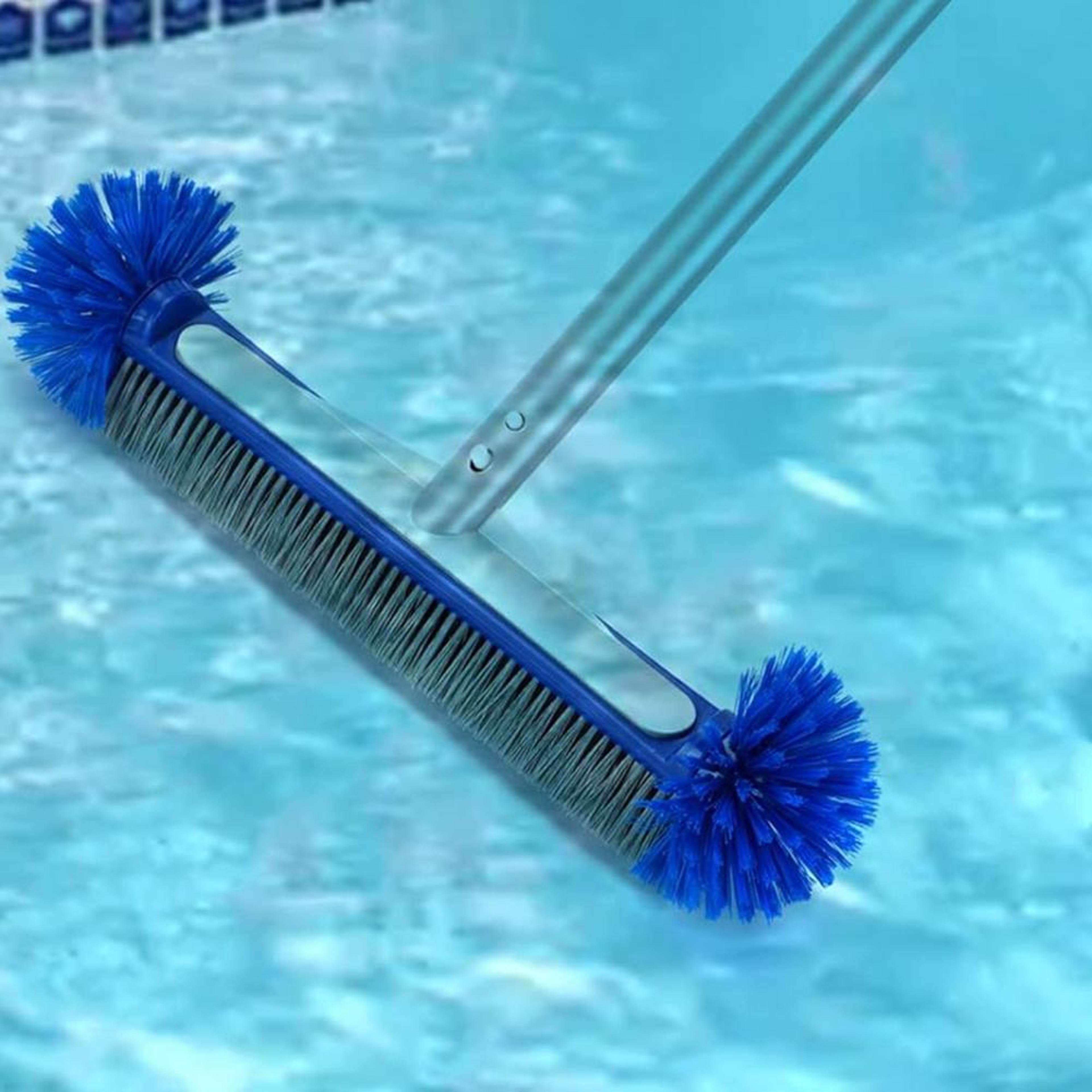 pool brush head with corner cleaning bristles for walls floors and tile