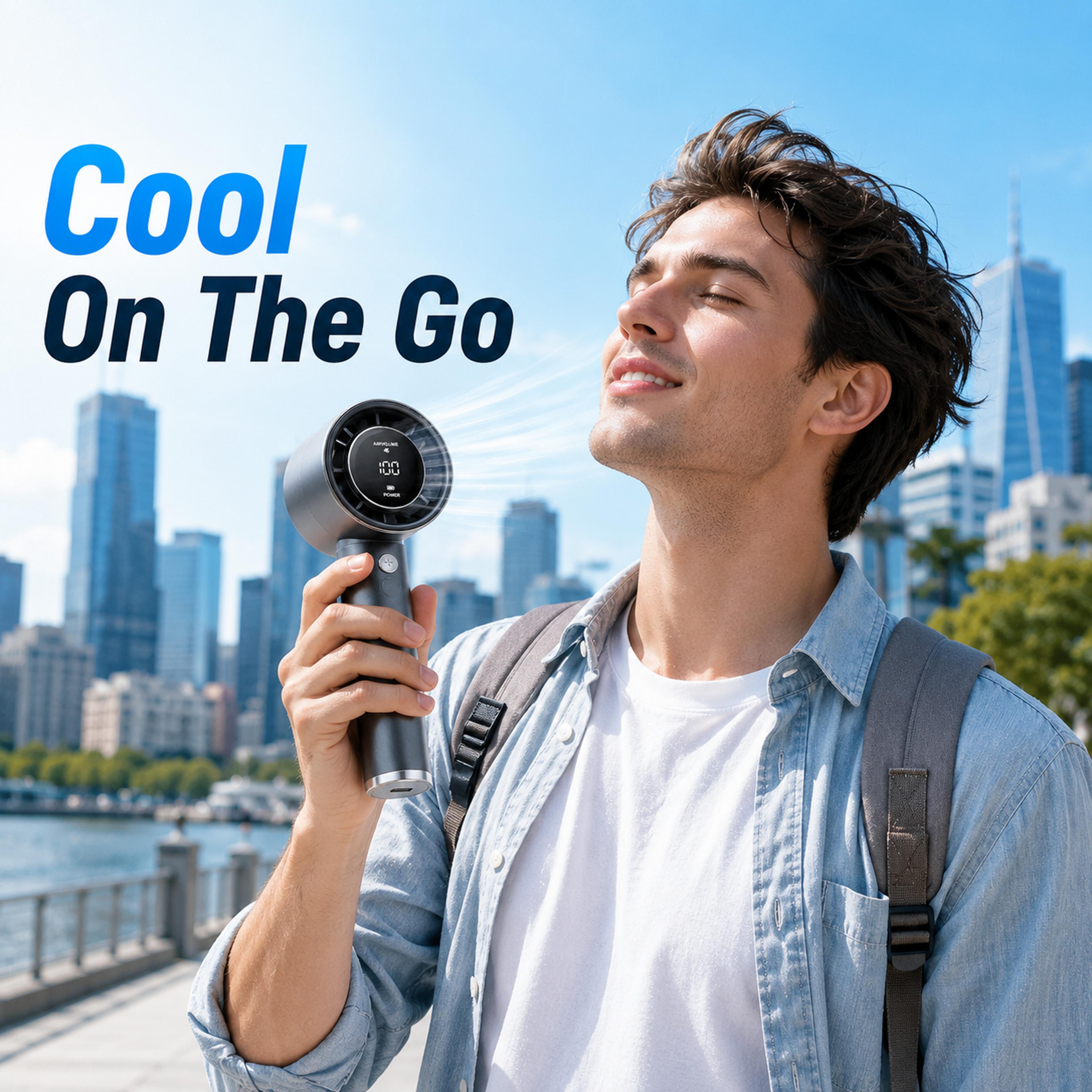 usb rechargeable handheld turbo fan with led display