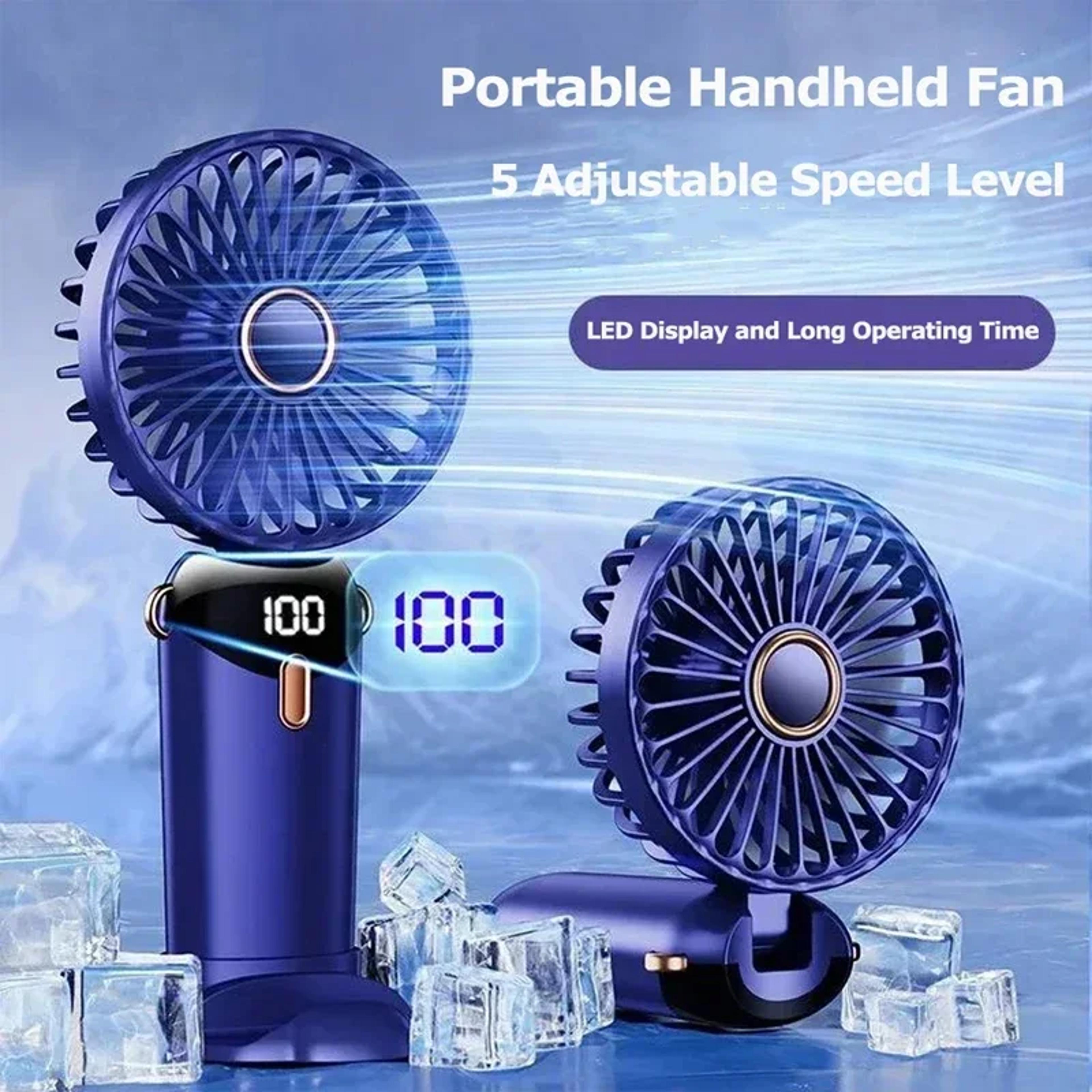 usb rechargeable mini fan with led display, foldable desk fan and phone stand