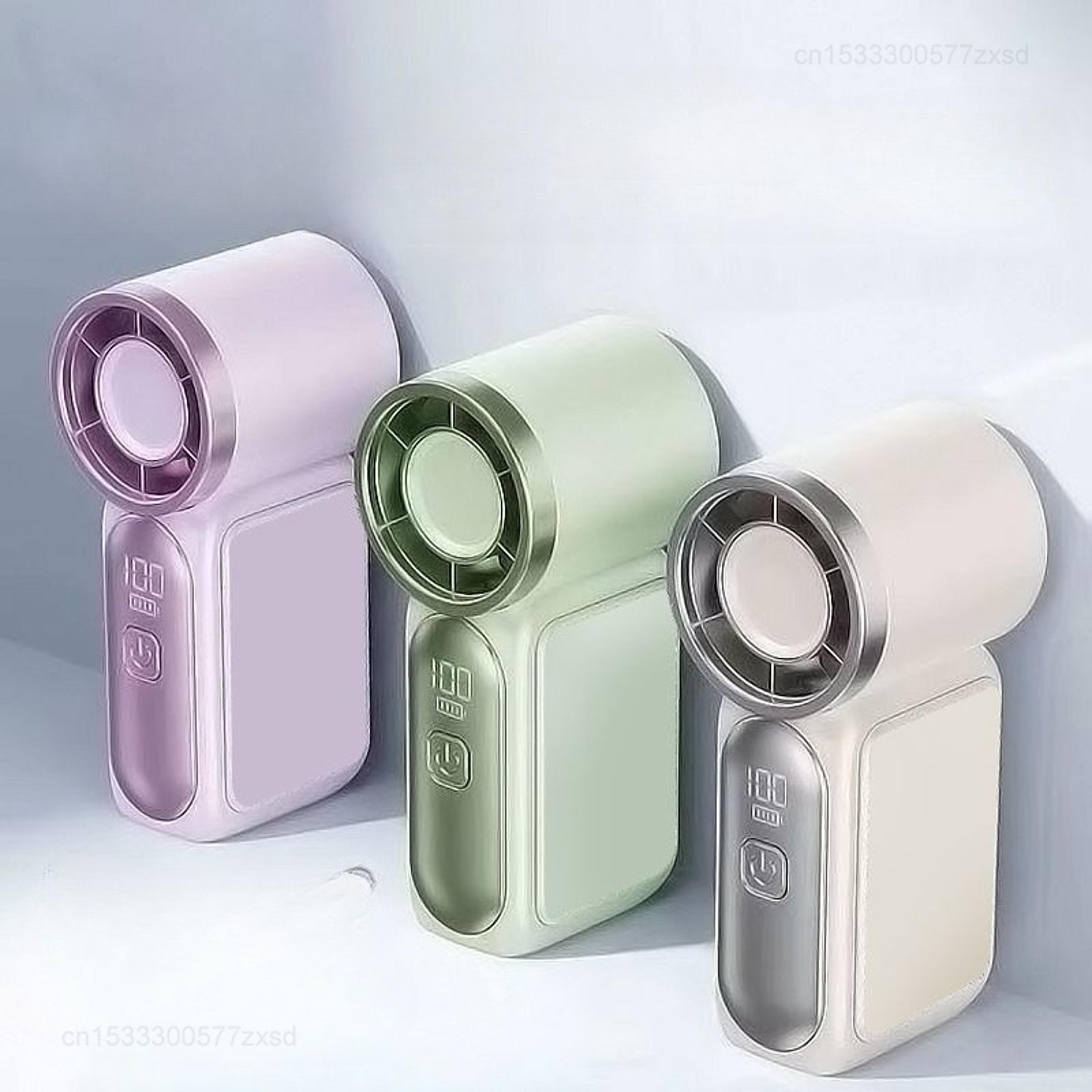 mini portable handheld fan with digital display for travel, camping and outdoor cooling