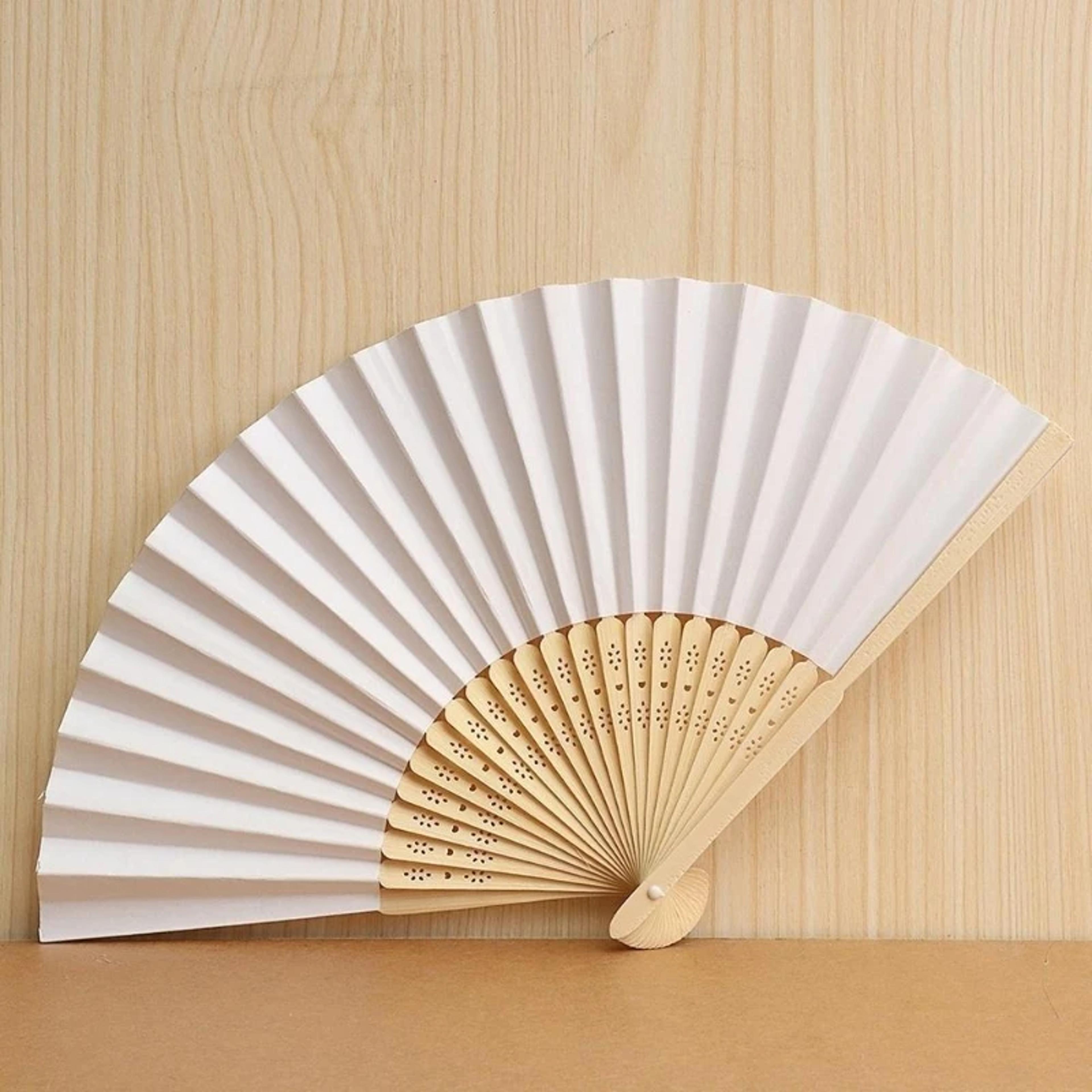 white paper folding fans with bamboo handle for weddings party favors and diy decor
