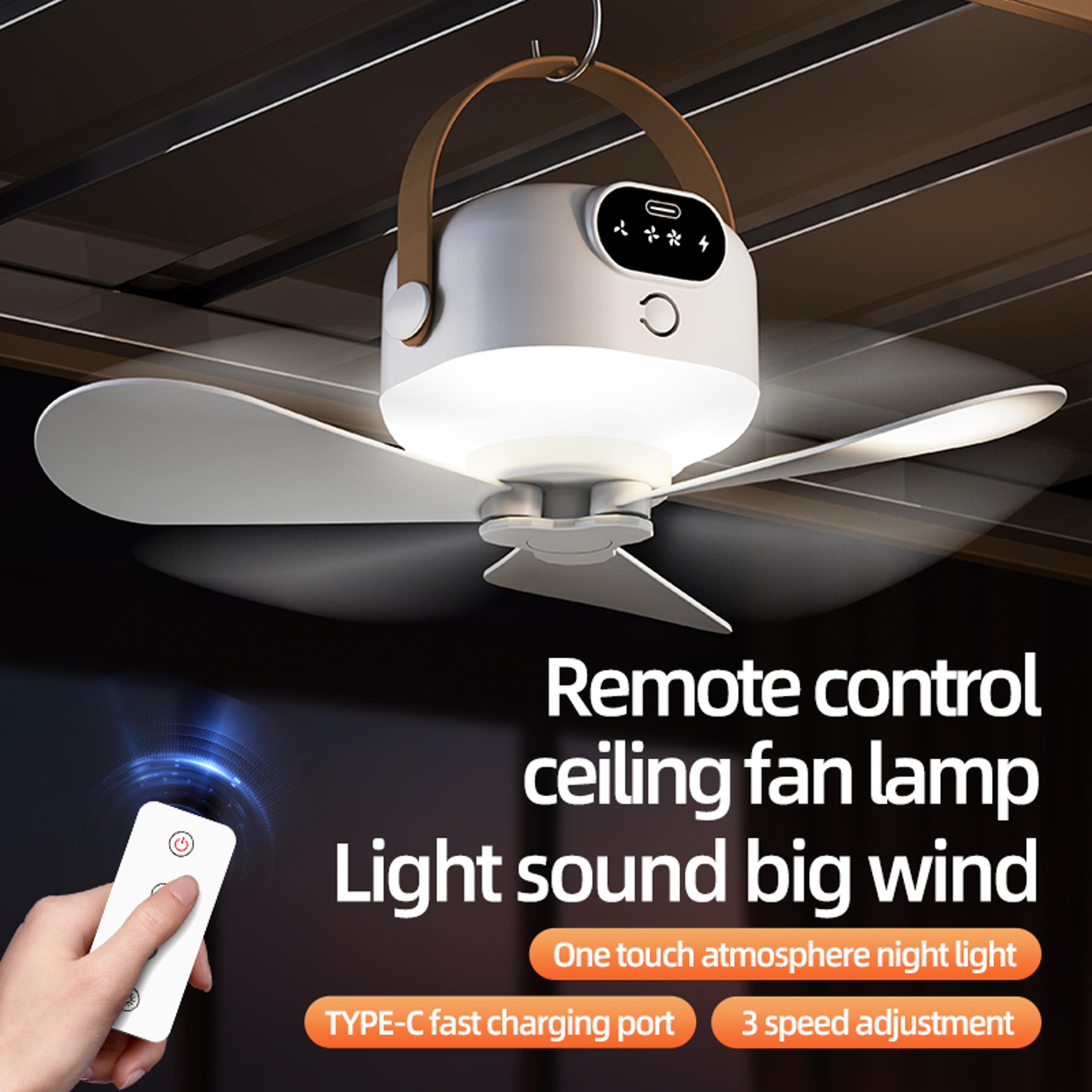 portable ceiling fan with light and remote for camping tents