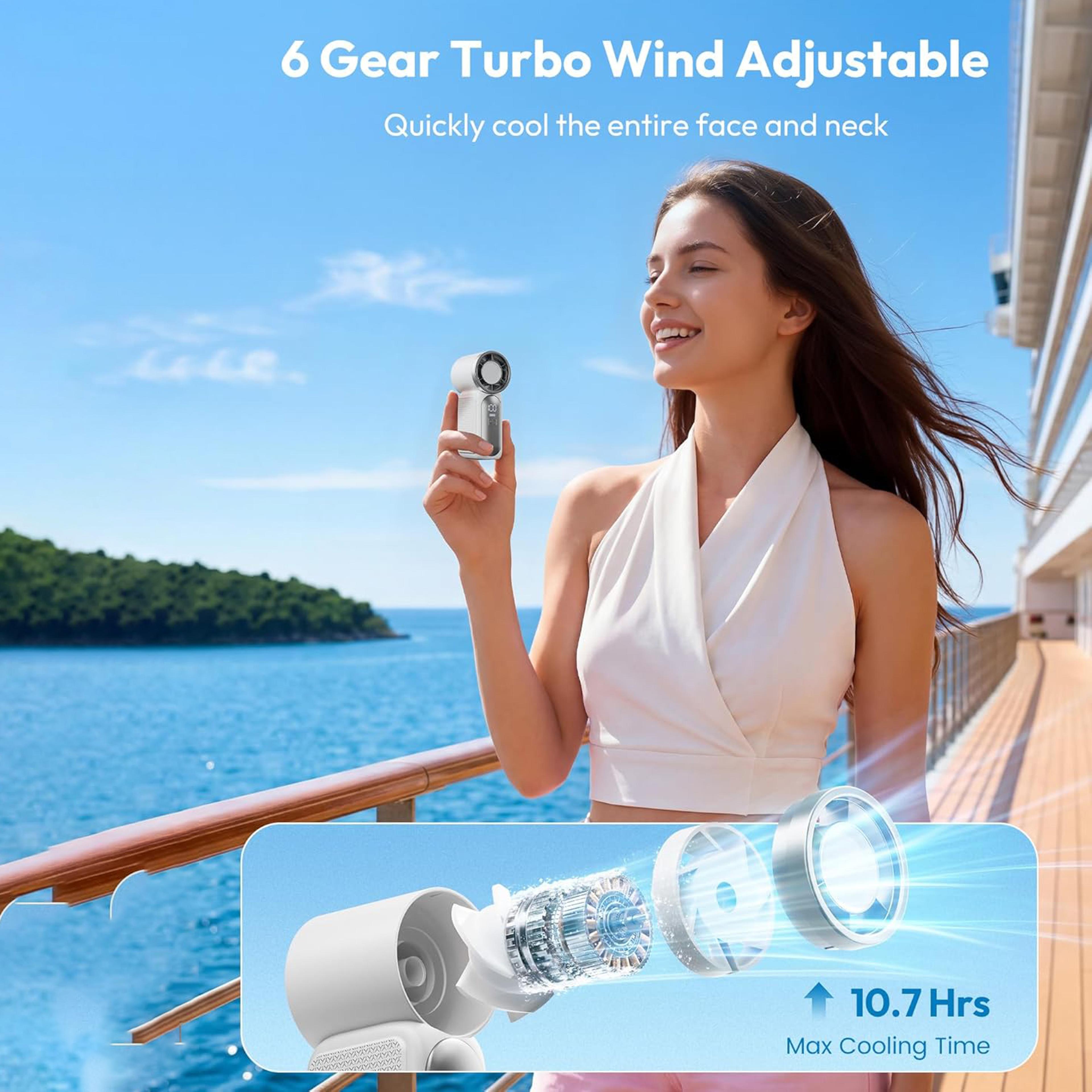 rechargeable mini pocket fan with led display for travel and makeup