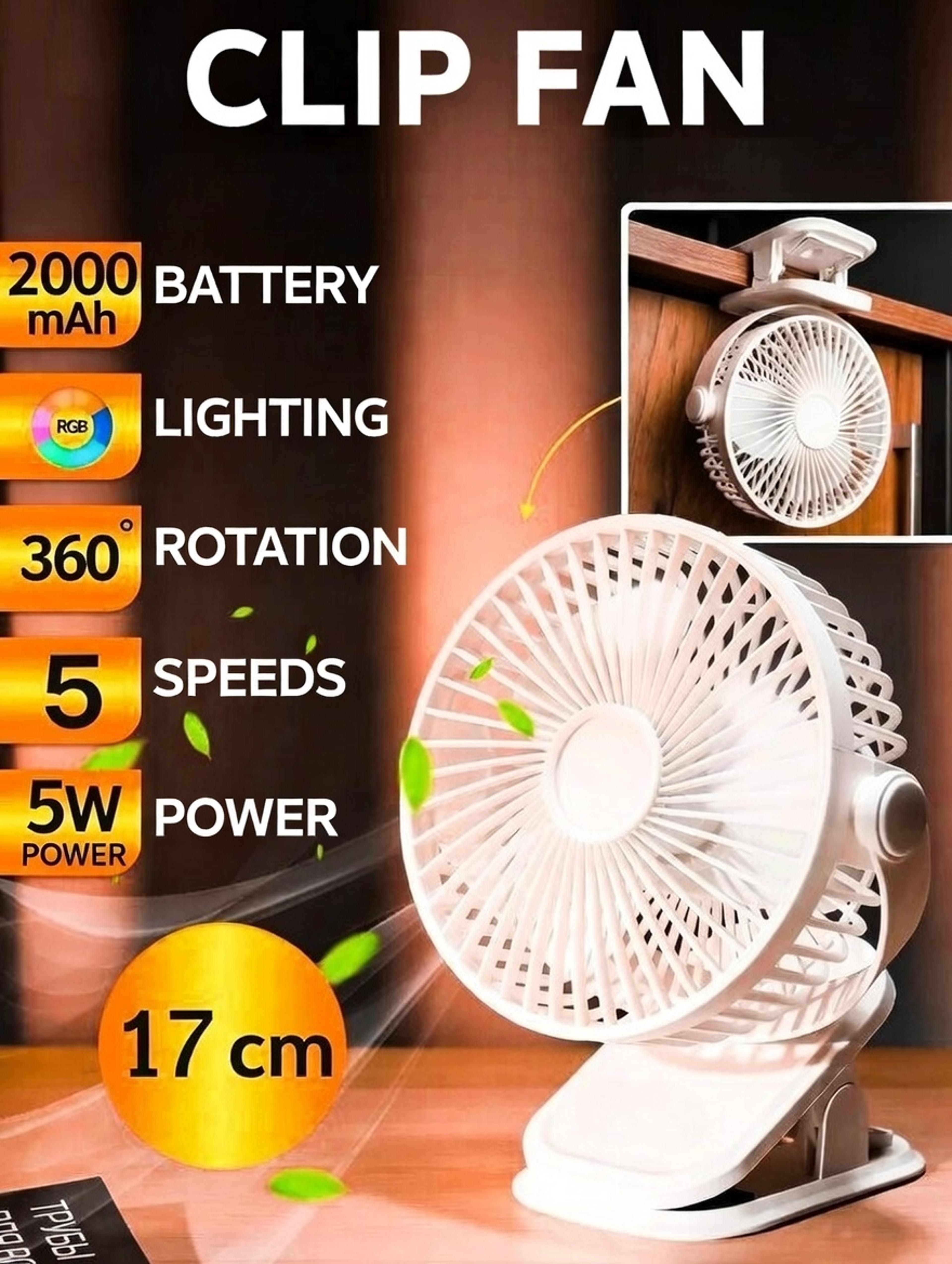 rechargeable clip fan with led light speed usb desk fan for bedroom office