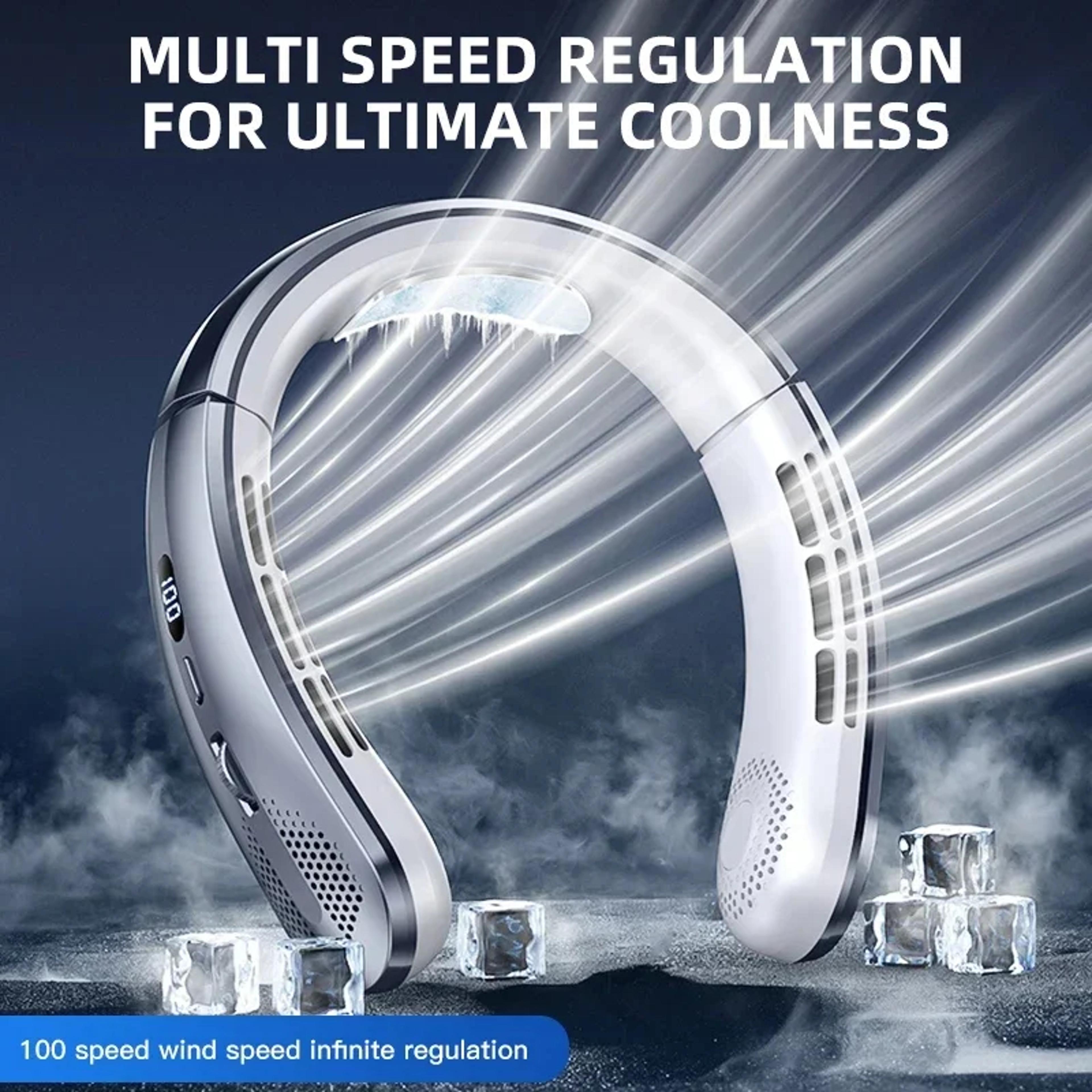 portable bladeless neck fan with led display and usb rechargeable cooling