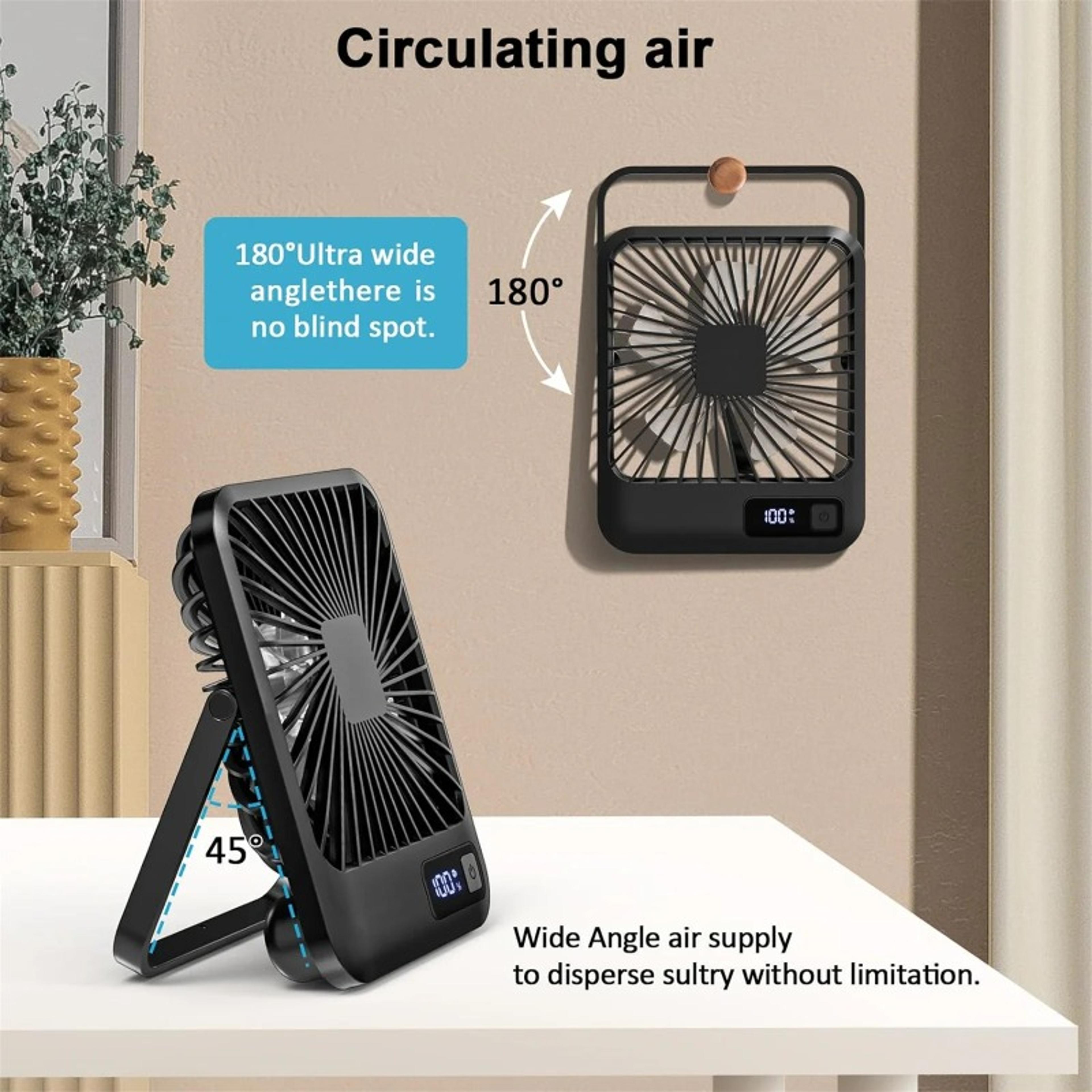 ultra thin portable desk fan with usb rechargeable power display