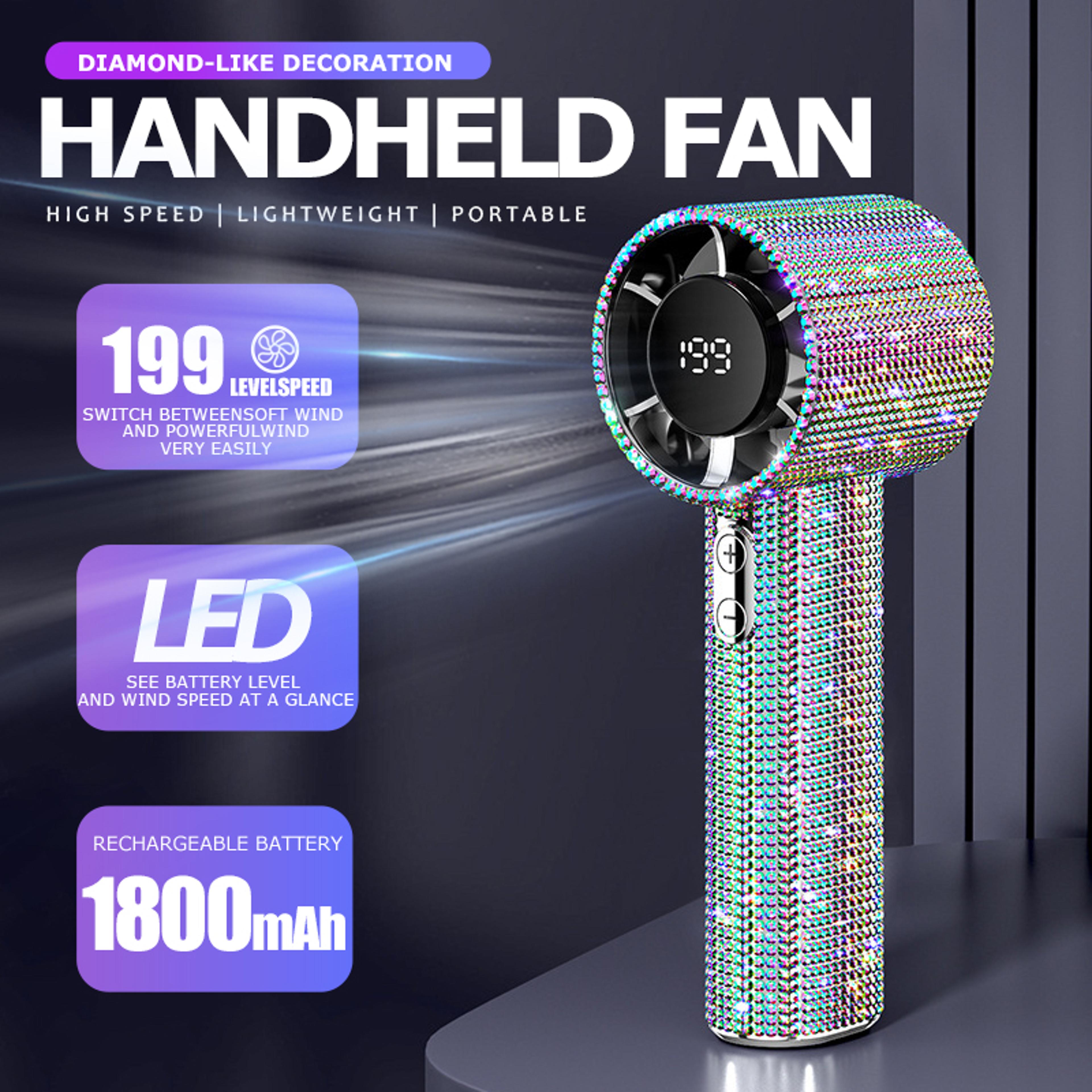 sparkling speed portable handheld fan with led display usb rechargeable mini fan