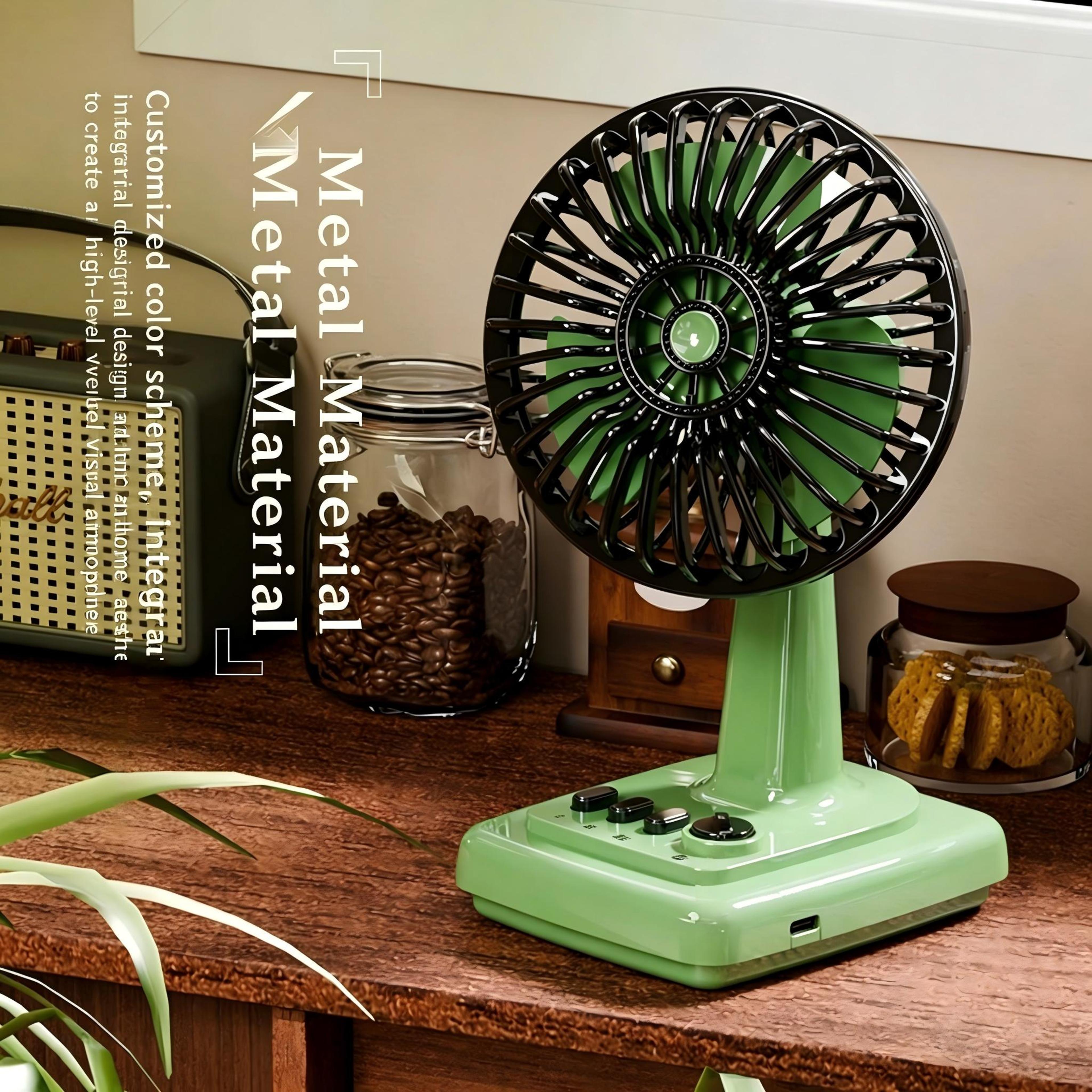rechargeable table fan retro speed metal desk fan with adjustable tilt