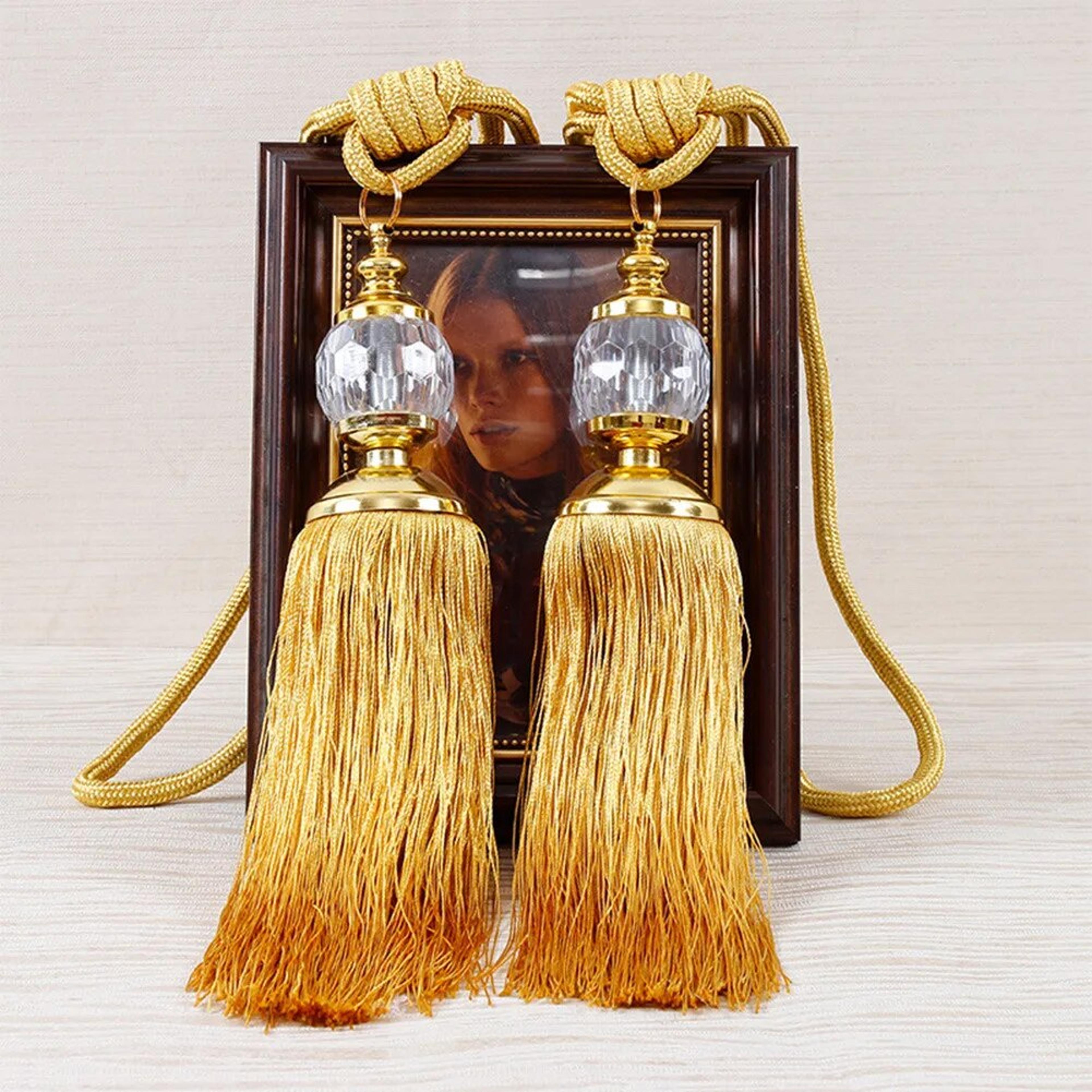 luxury curtain holdbacks: rope tie backs, tassel tiebacks, beaded ball decor