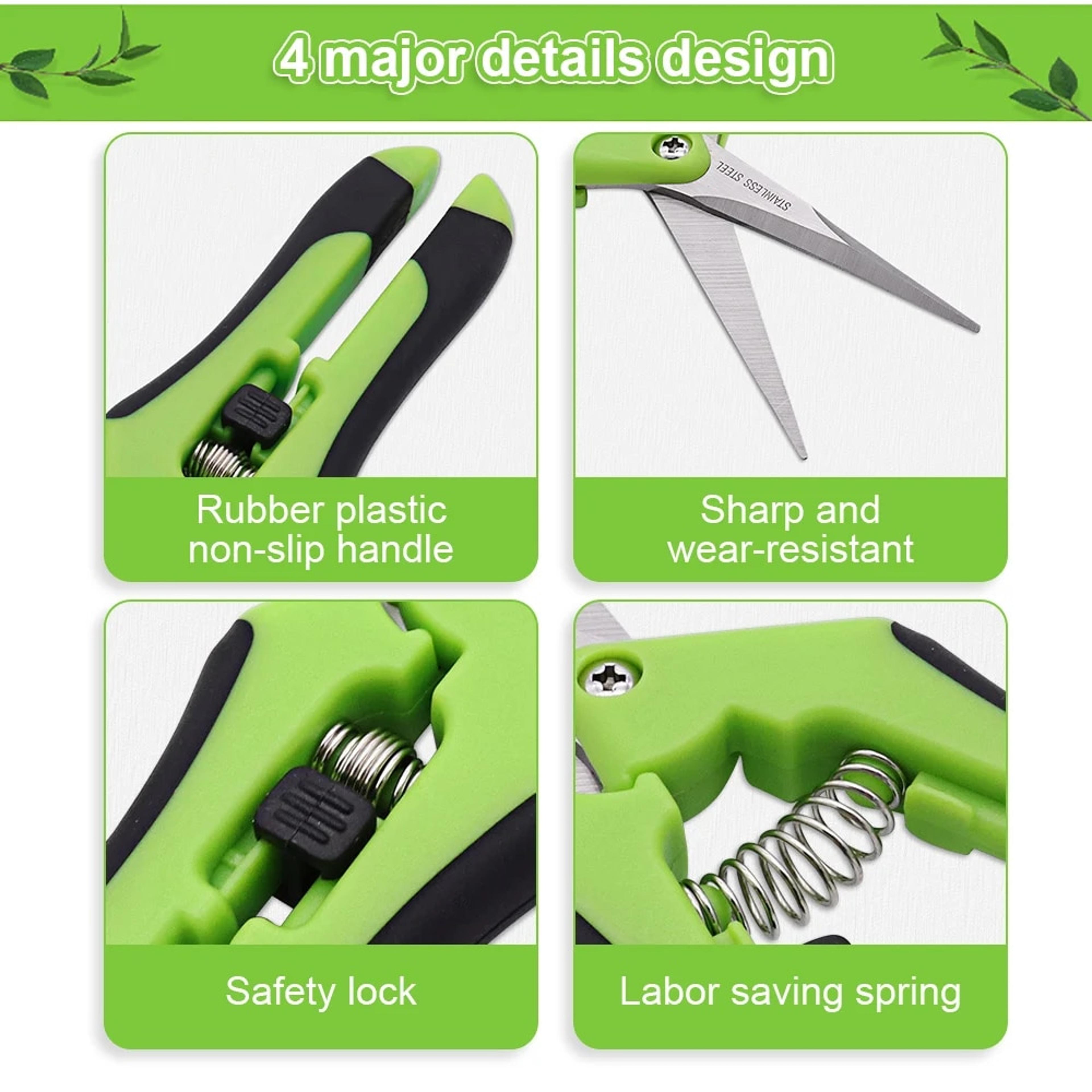 garden pruning shears: stainless steel pruner for fruit picking & household gardening - straight & elbow pruning tools