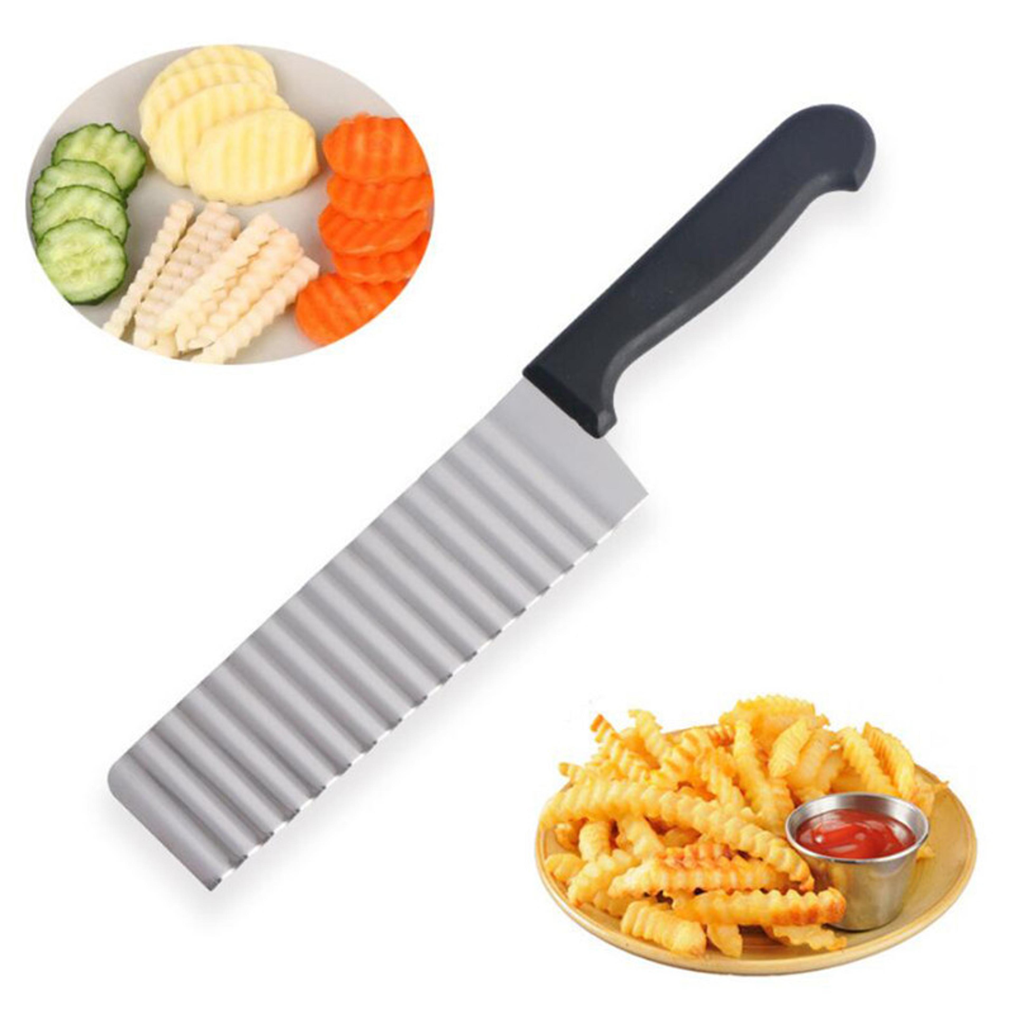 stainless steel potato chip slicer: crinkle wavy knife for dough, vegetables, fruits - french fry maker
