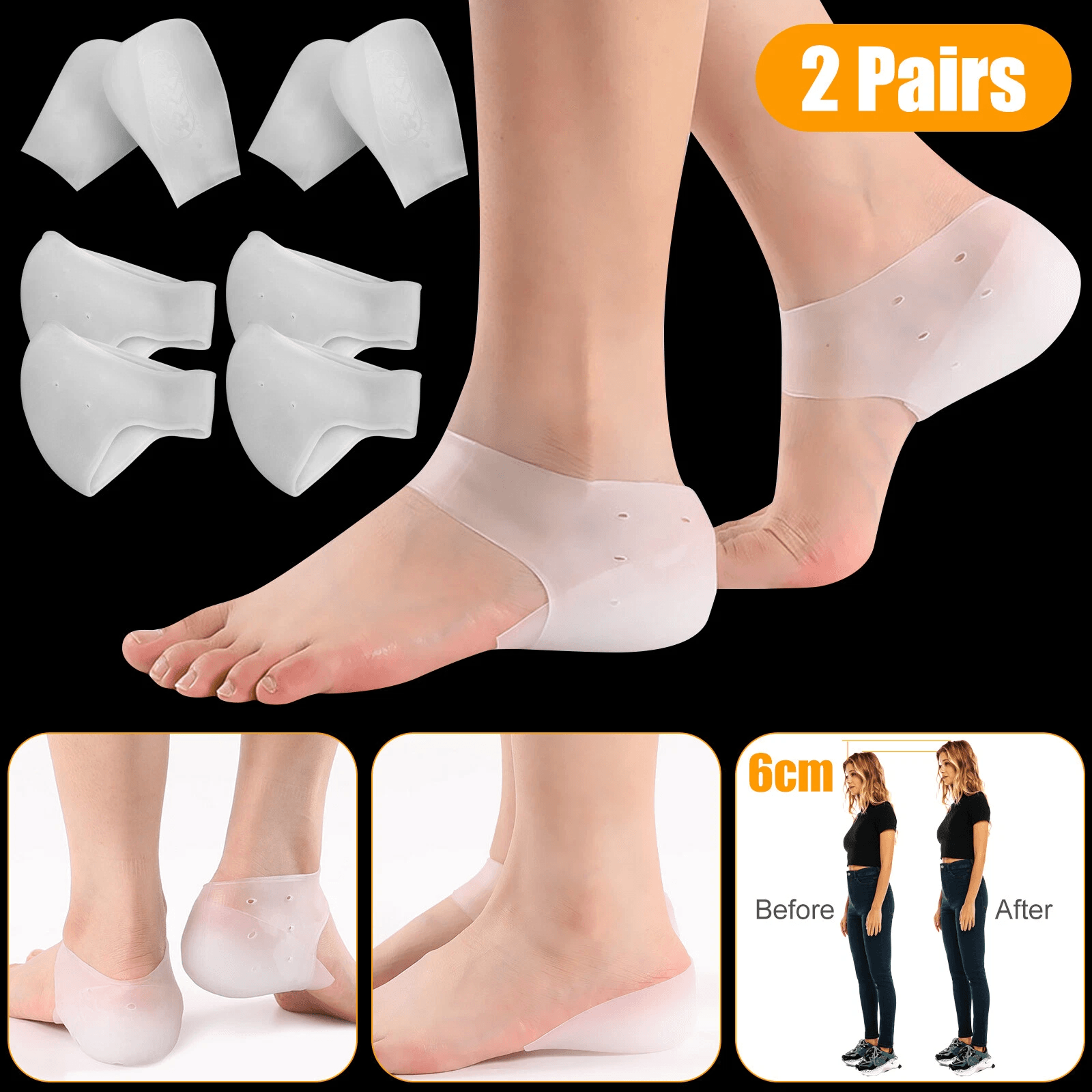 6cm concealed footbed enhancers, invisible height increase silicone insoles pad for men and women