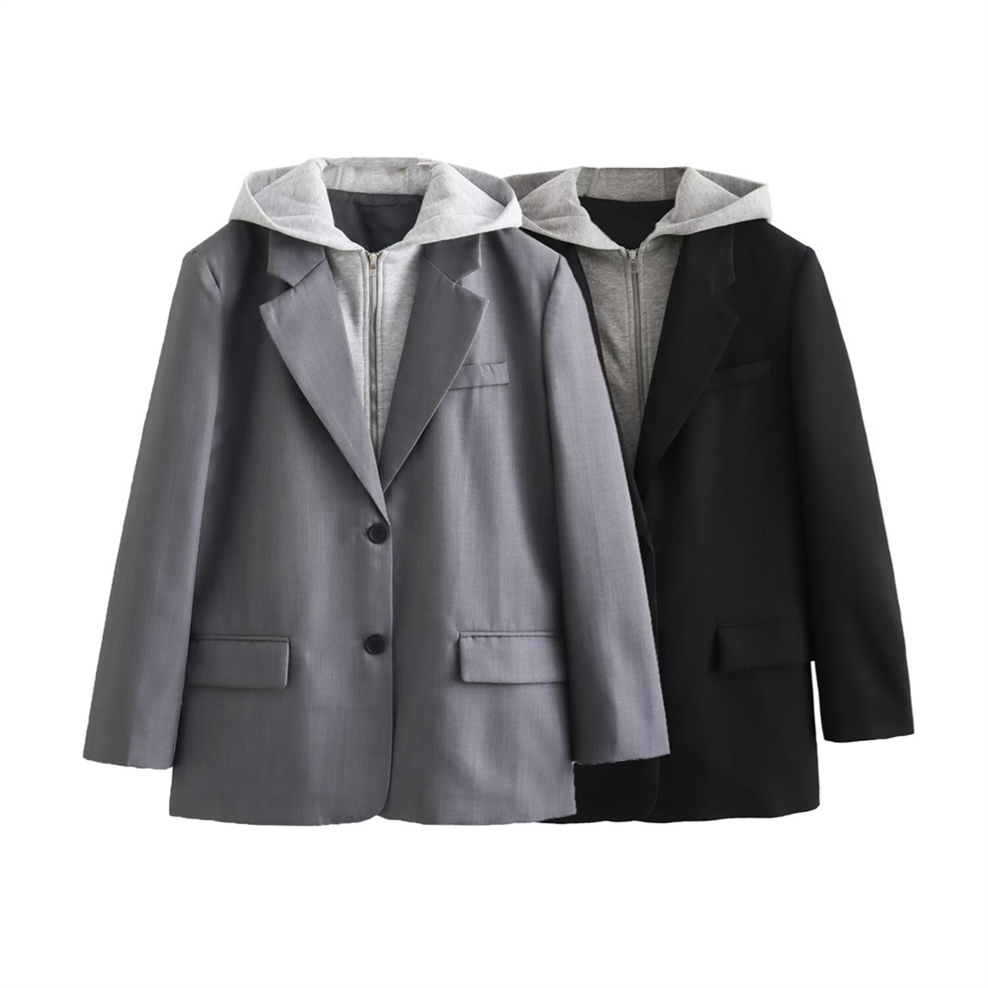 casual blazer, spring new single breasted hooded jacket, versatile suit coat with decorative panel