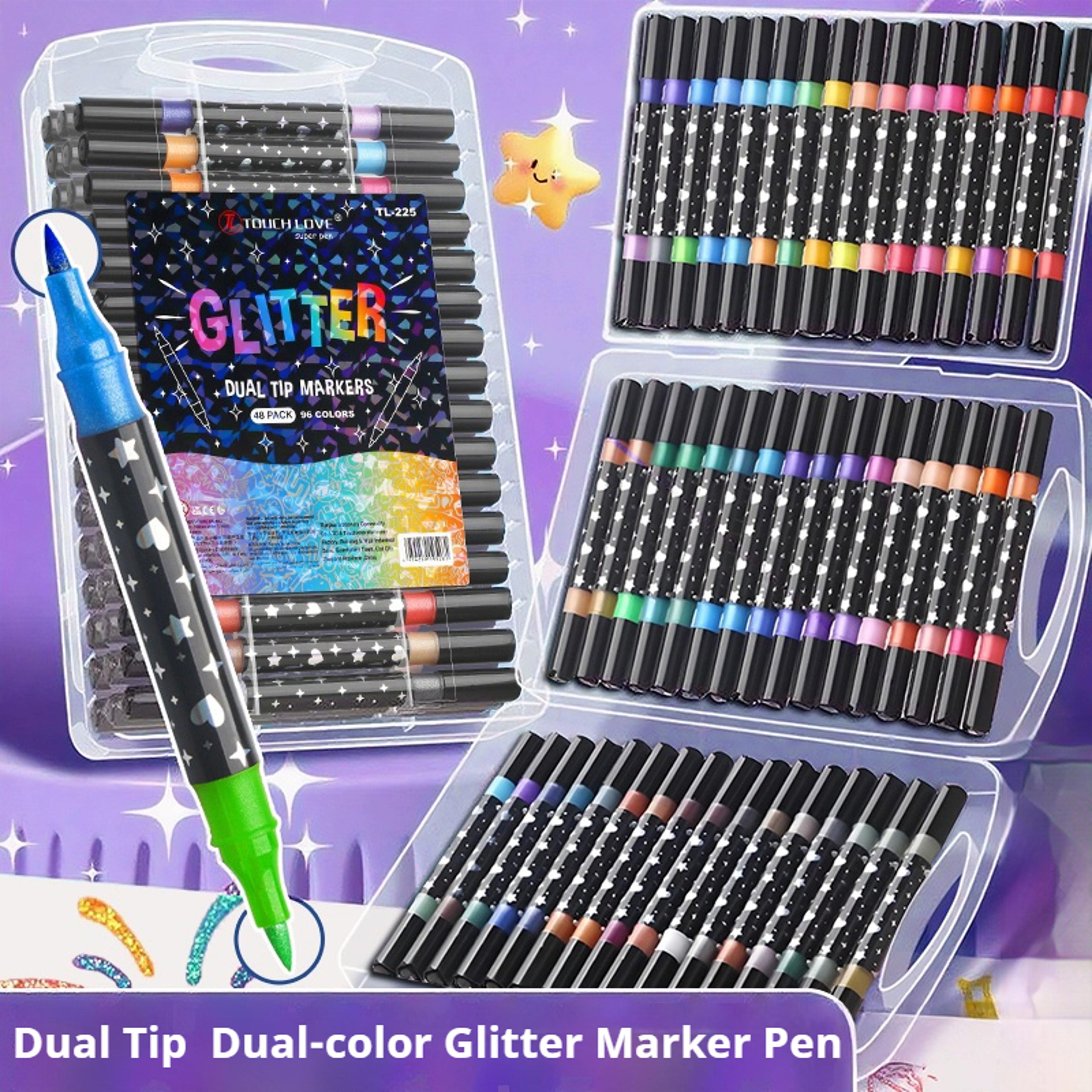 dual tip acrylic paint markers, color set, fine tip metallic glitter pens for rock painting, stone, crafts